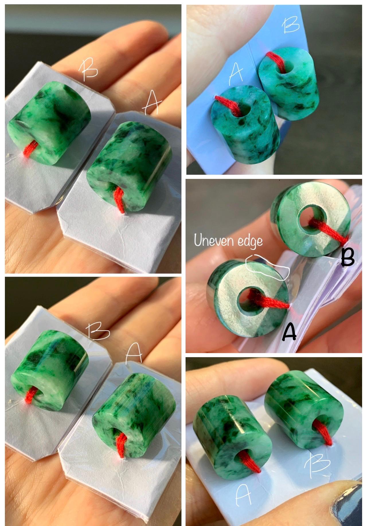Natural Grade A Icy Translucent Rich Green Marbled Jade Jadeite LuLuTong Barrel Tube Bead Rope Necklace Loose Stone 天然冰绿飘花翡翠路路通桶珠吊坠 MLT294