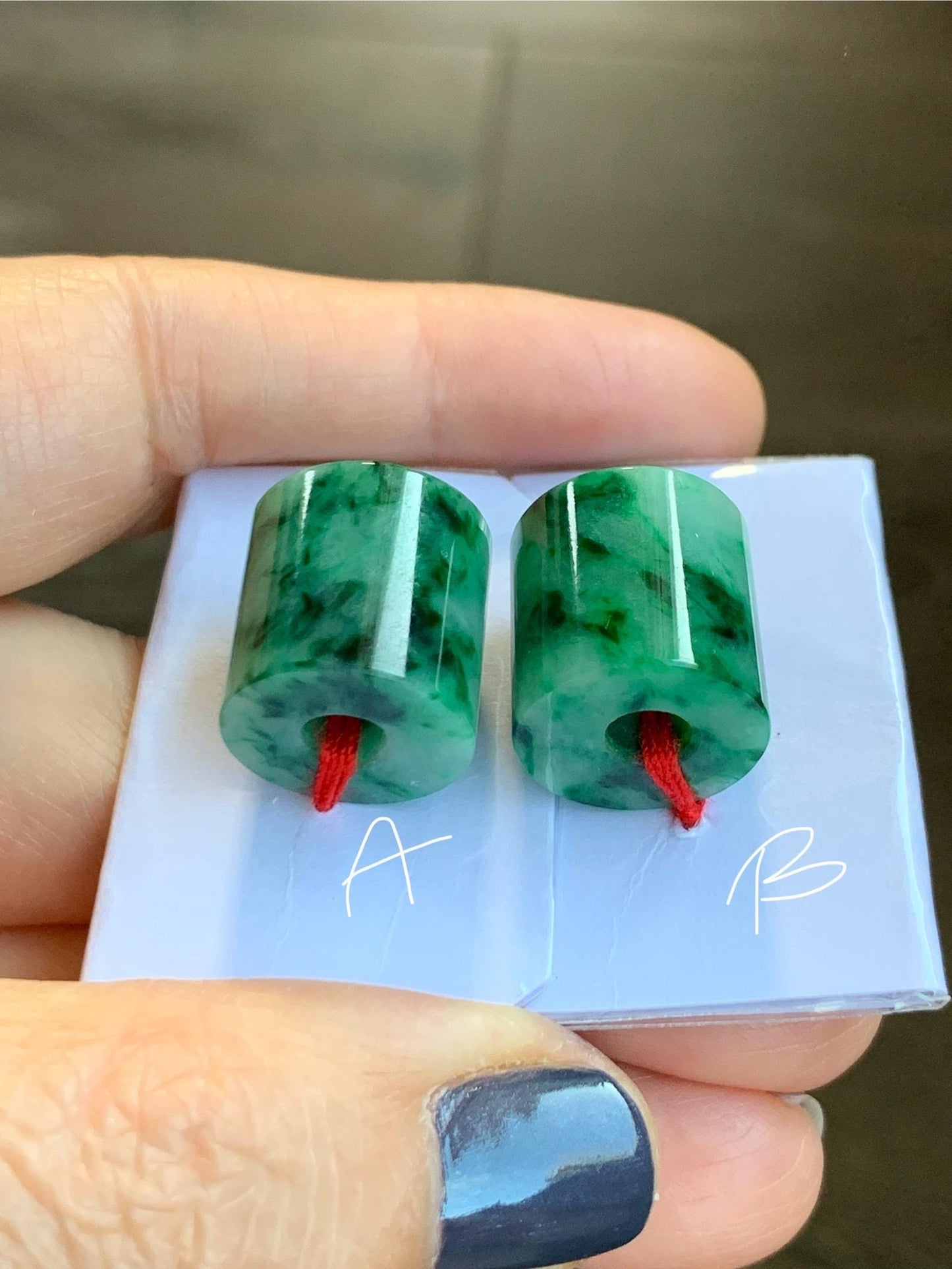 Natural Grade A Icy Translucent Rich Green Marbled Jade Jadeite LuLuTong Barrel Tube Bead Rope Necklace Loose Stone 天然冰绿飘花翡翠路路通桶珠吊坠 MLT294