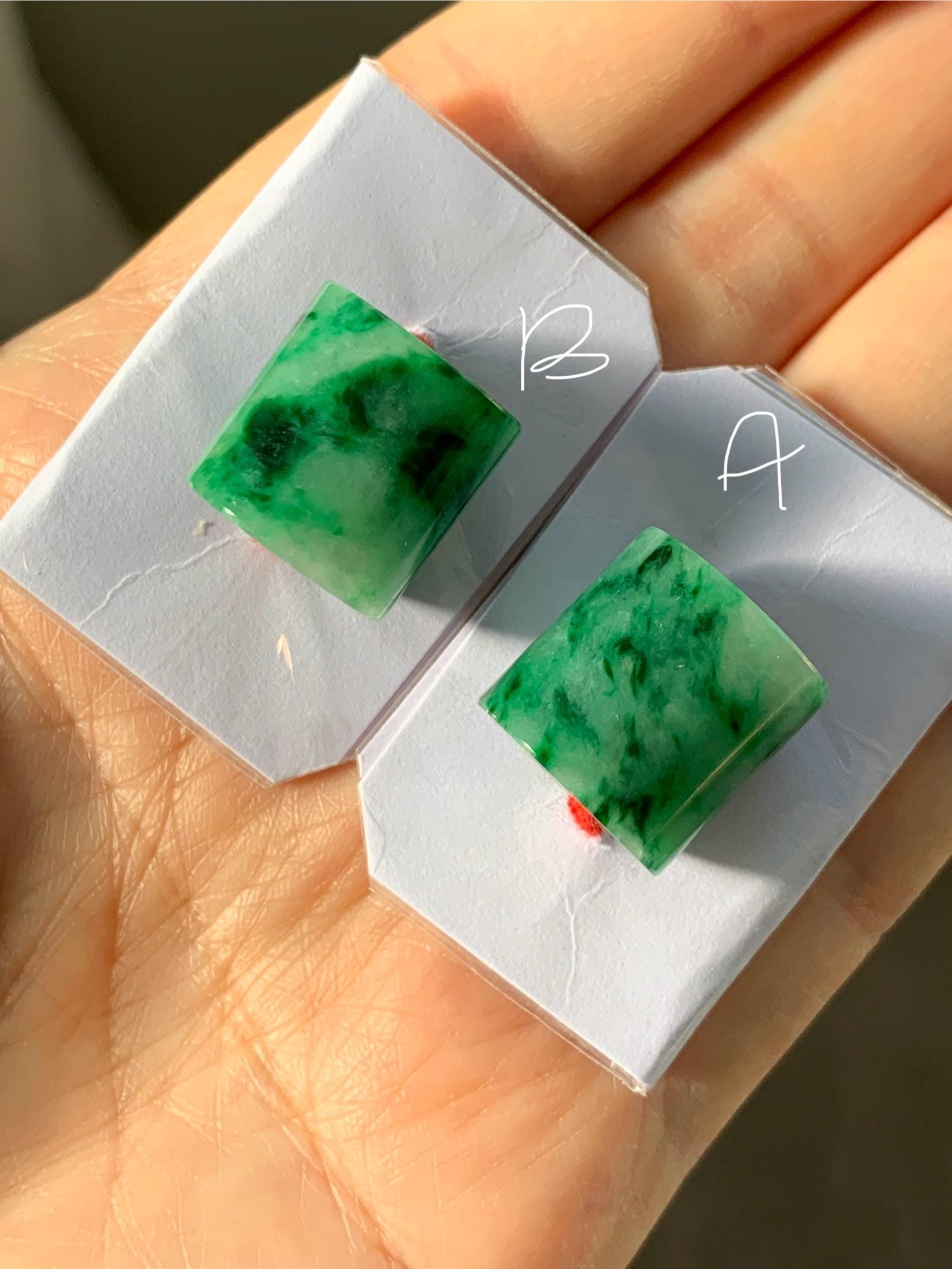 Natural Grade A Icy Translucent Rich Green Marbled Jade Jadeite LuLuTong Barrel Tube Bead Rope Necklace Loose Stone 天然冰绿飘花翡翠路路通桶珠吊坠 MLT294