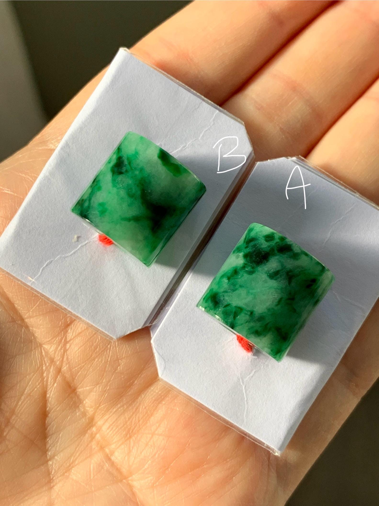 Natural Grade A Icy Translucent Rich Green Marbled Jade Jadeite LuLuTong Barrel Tube Bead Rope Necklace Loose Stone 天然冰绿飘花翡翠路路通桶珠吊坠 MLT294