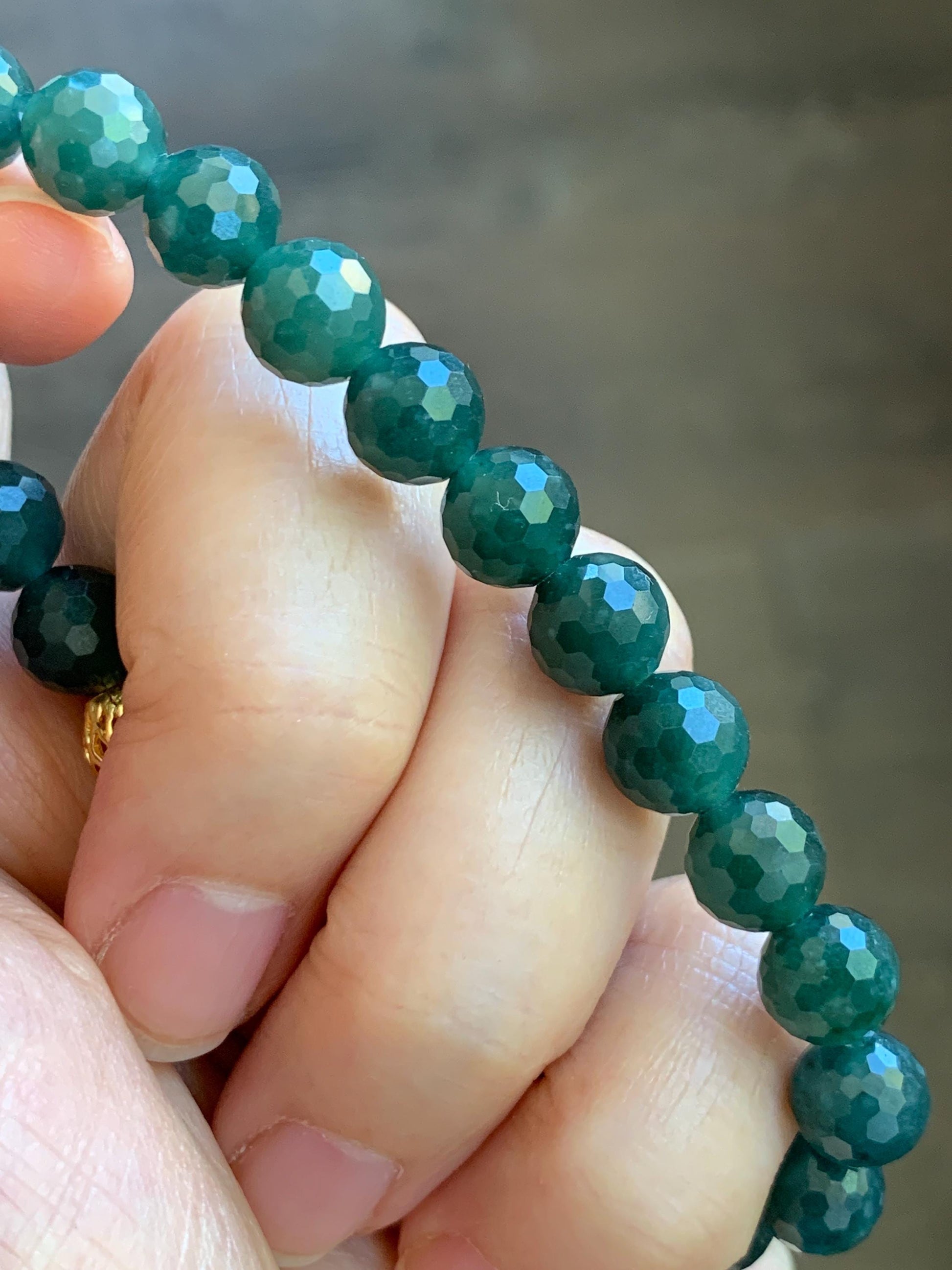 Natural Guatemalan Grade A Icy Translucent Dark Teal Blue Faceted Jade Jadeite Beaded Bracelet 8mm 7.25" 21g 天然冰危深蓝翡翠切割面圆珠手串 WQG100B