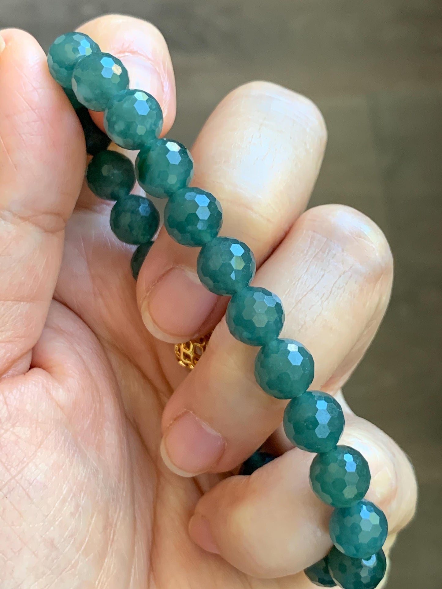 Natural Guatemalan Grade A Icy Translucent Dark Teal Blue Faceted Jade Jadeite Beaded Bracelet 8.3mm 7.5" 21g 天然冰危深蓝翡翠切割面圆珠手串 WQG100D