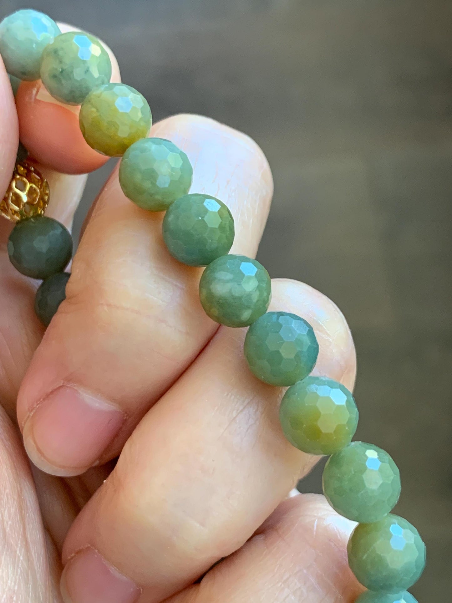 Natural Guatemalan Grade A Icy Translucent Dusty Blue Yellow Faceted Jade Jadeite Beaded Bracelet 8mm 7.25" 20g 天然冰危蓝加黄翡翠切割面圆珠手串 WQG100A