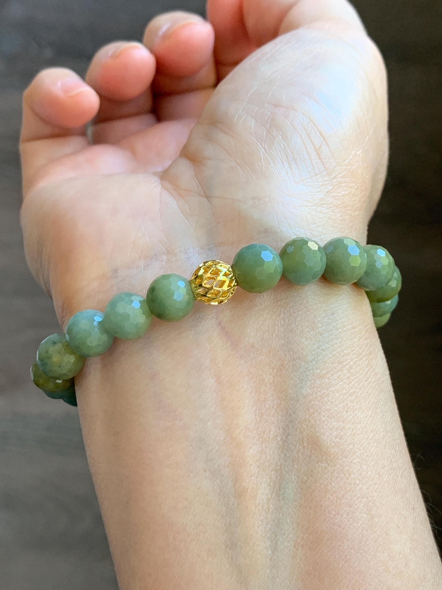 Natural Guatemalan Grade A Icy Translucent Dusty Blue Yellow Faceted Jade Jadeite Beaded Bracelet 8mm 7.25" 20g 天然冰危蓝加黄翡翠切割面圆珠手串 WQG100A