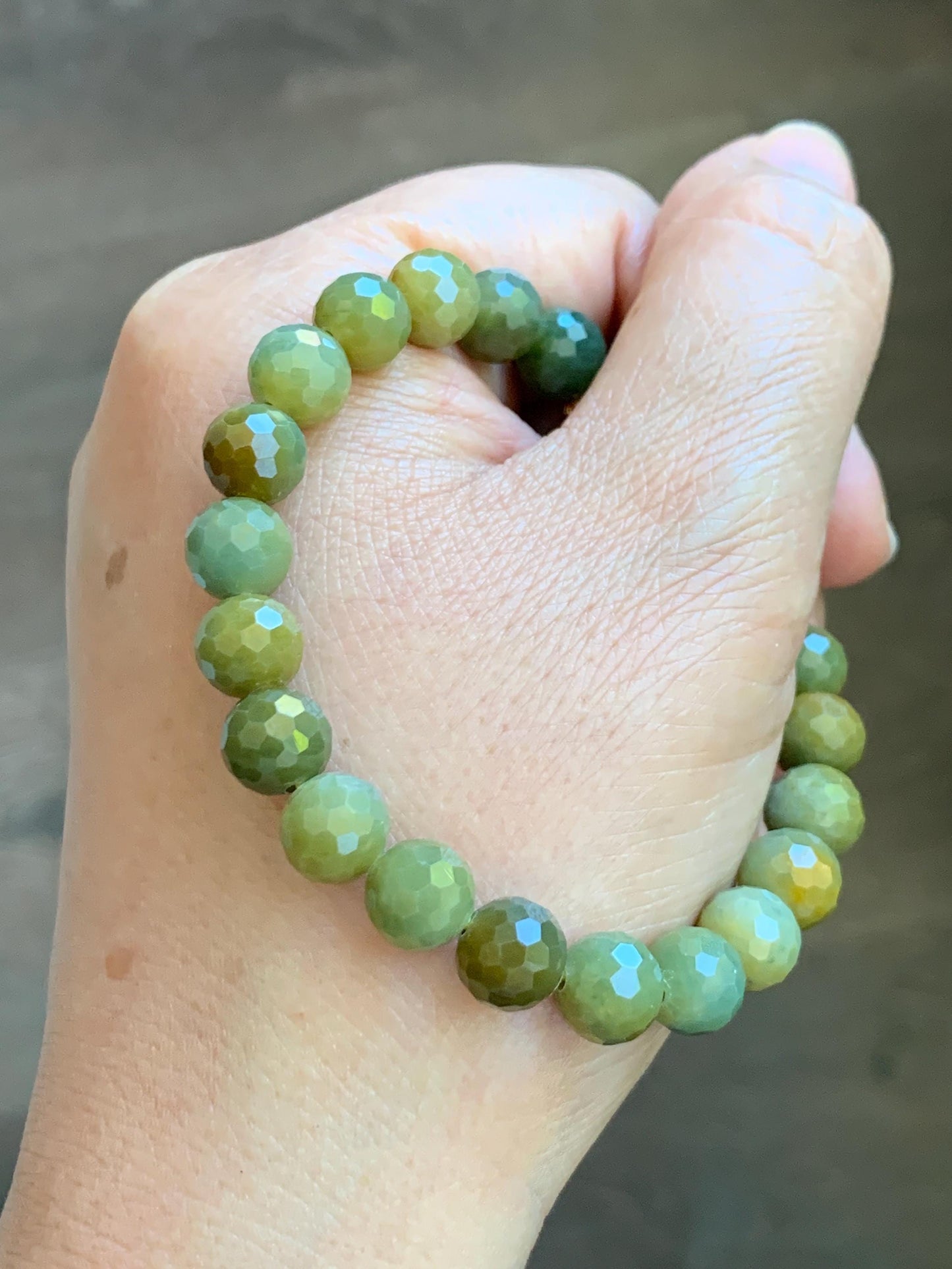 Natural Guatemalan Grade A Icy Translucent Dark Yellow Faceted Jade Jadeite Beaded Bracelet 8.2mm 7" 20g 天然冰危深黄翡翠切割面圆珠手串 WHQ120A