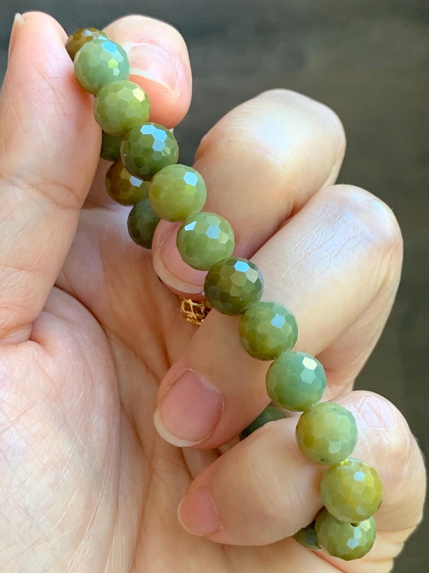 Natural Guatemalan Grade A Icy Translucent Dark Yellow Faceted Jade Jadeite Beaded Bracelet 8.2mm 7" 20g 天然冰危深黄翡翠切割面圆珠手串 WHQ120A