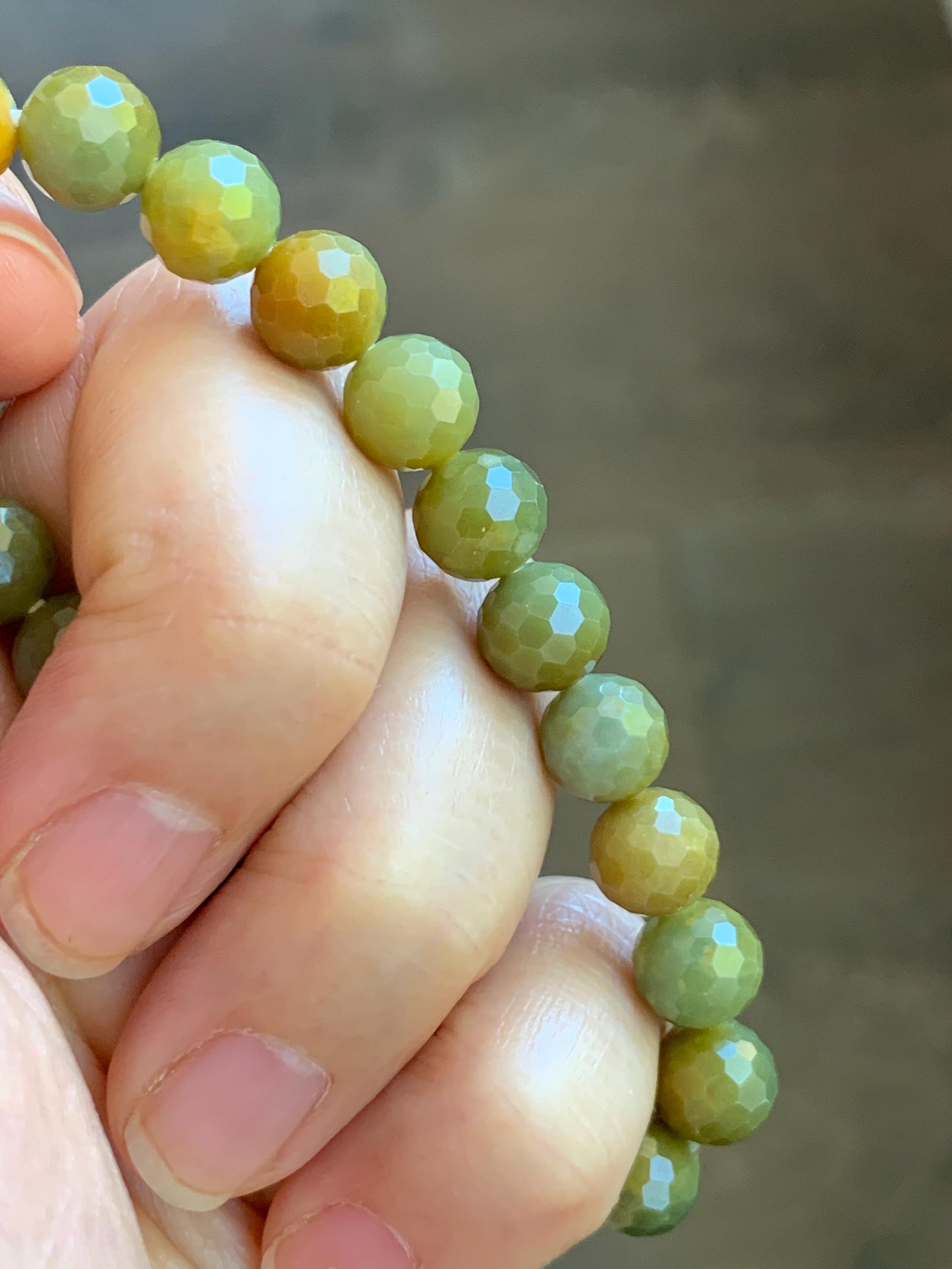 Natural Guatemalan Grade A Icy Translucent Dark Yellow Faceted Jade Jadeite Beaded Bracelet 8.3mm 7" 20g 天然冰危深黄翡翠切割面圆珠手串 WHQ120B