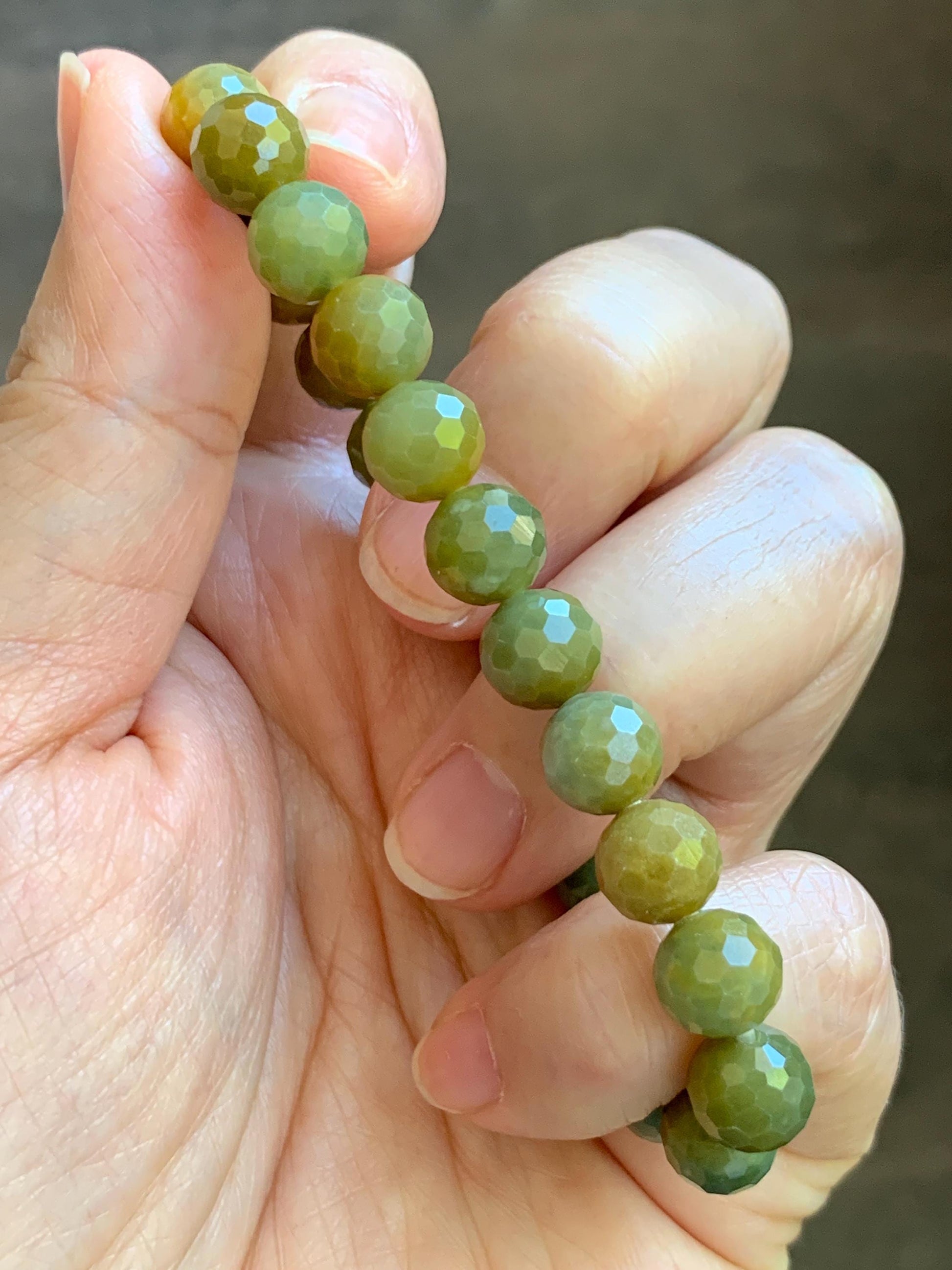 Natural Guatemalan Grade A Icy Translucent Dark Yellow Faceted Jade Jadeite Beaded Bracelet 8.3mm 7" 20g 天然冰危深黄翡翠切割面圆珠手串 WHQ120B