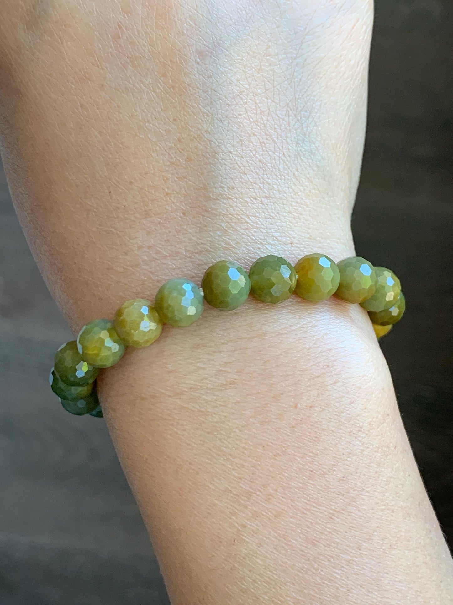 Natural Guatemalan Grade A Icy Translucent Dark Yellow Faceted Jade Jadeite Beaded Bracelet 8.3mm 7" 20g 天然冰危深黄翡翠切割面圆珠手串 WHQ120B