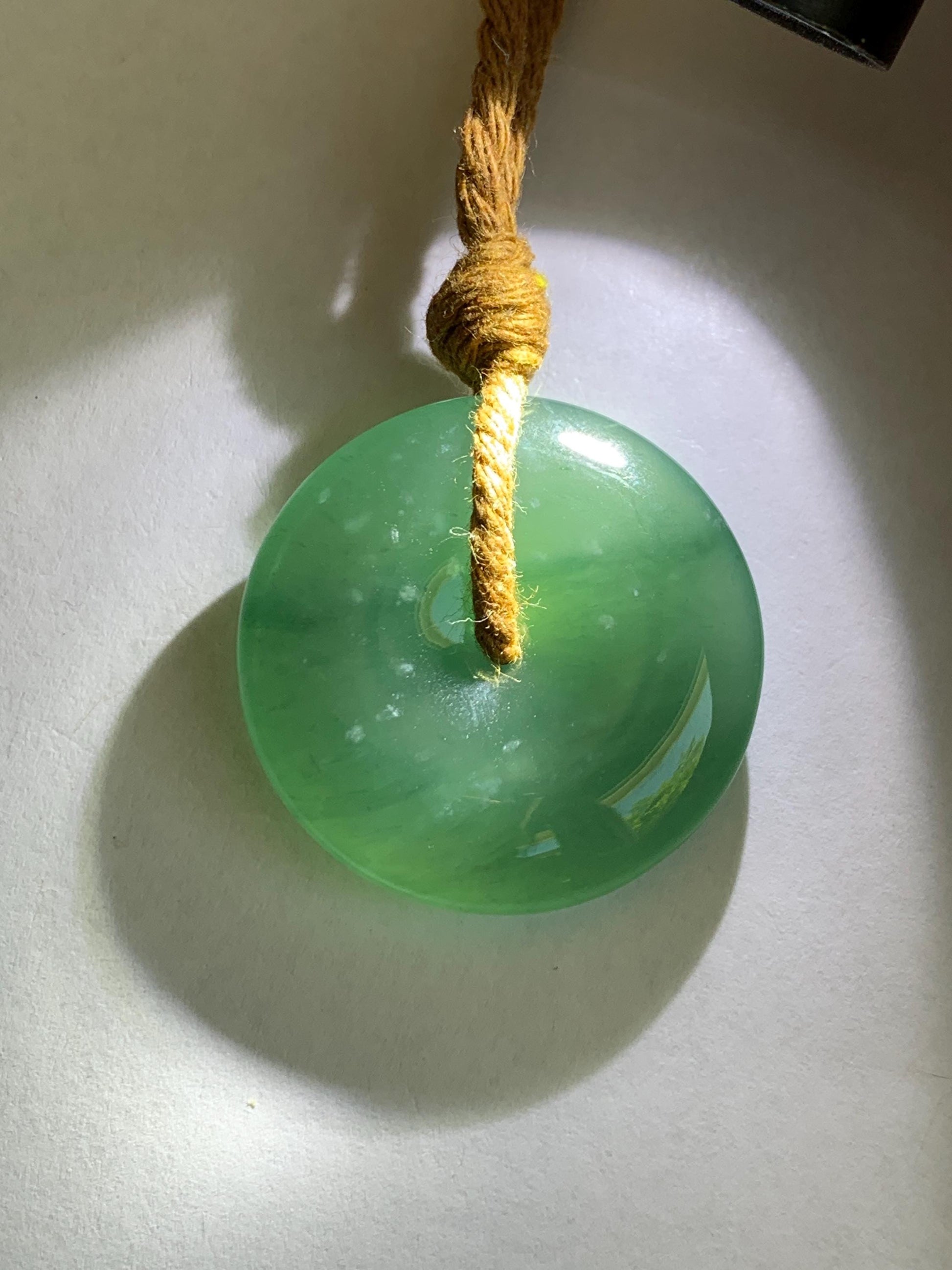 Natural Grade A Guatemalan Icy Translucent Dark Teal Blue Jade Jadeite Ping An Kou Donut Pendant Rope Necklace 25" 天然冰胶危深蓝绿翡翠平安扣吊坠 WSB660A