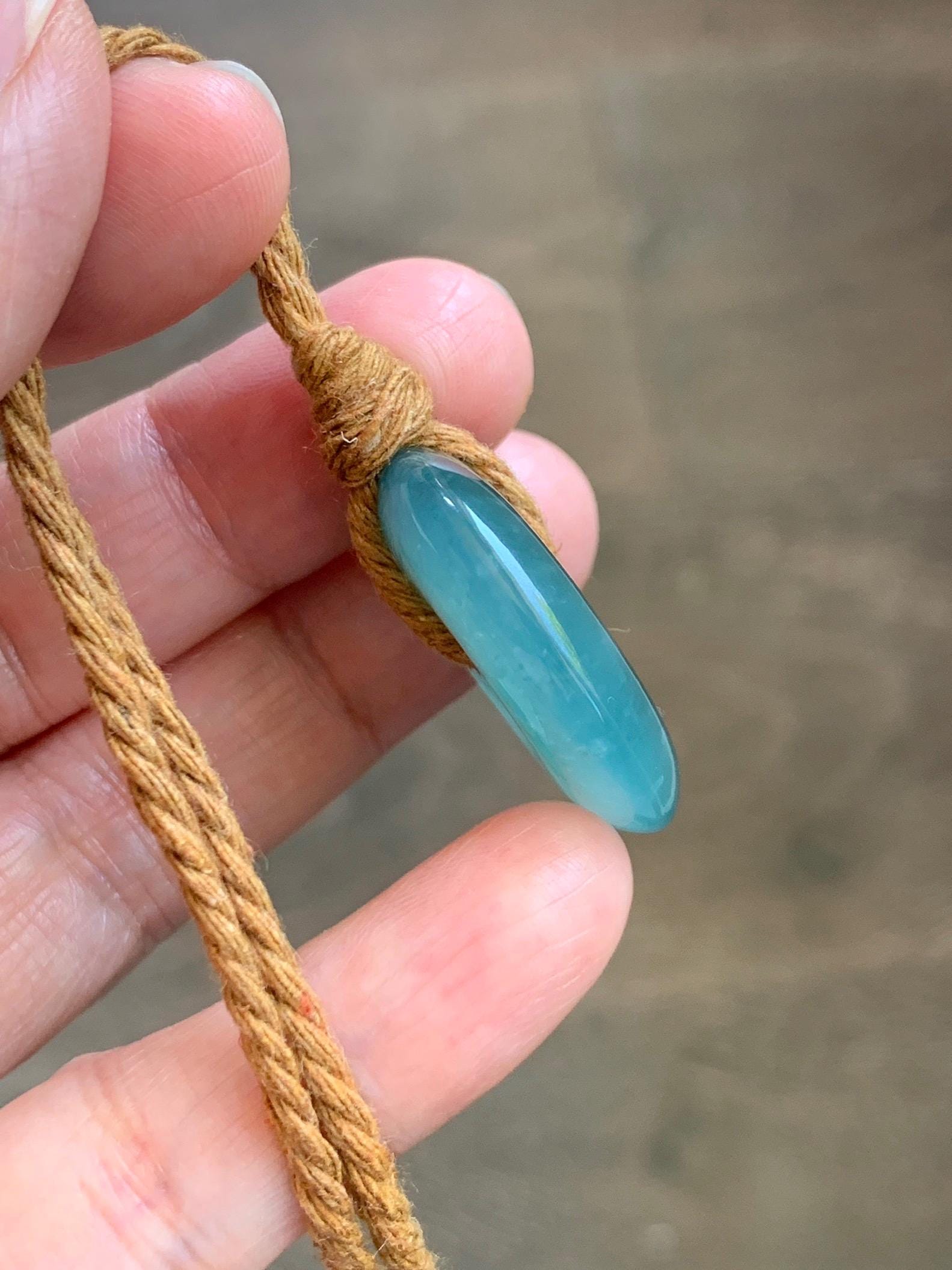 Natural Grade A Guatemalan Icy Translucent Dark Teal Blue Jade Jadeite Ping An Kou Donut Pendant Rope Necklace 24" 天然冰胶危深蓝绿翡翠平安扣吊坠 WSB660B