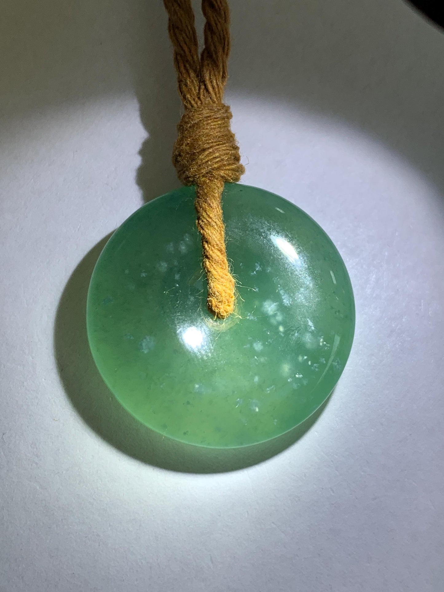 Natural Grade A Guatemalan Icy Translucent Dark Teal Blue Jade Jadeite Ping An Kou Donut Pendant Rope Necklace 24" 天然冰胶危深蓝绿翡翠平安扣吊坠 WSB660B