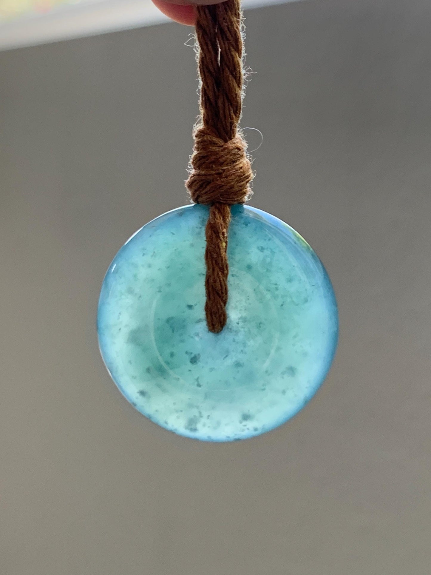 Natural Grade A Guatemalan Icy Translucent Dark Teal Blue Jade Jadeite Ping An Kou Donut Pendant Rope Necklace 24" 天然冰胶危深蓝绿翡翠平安扣吊坠 WSB660B