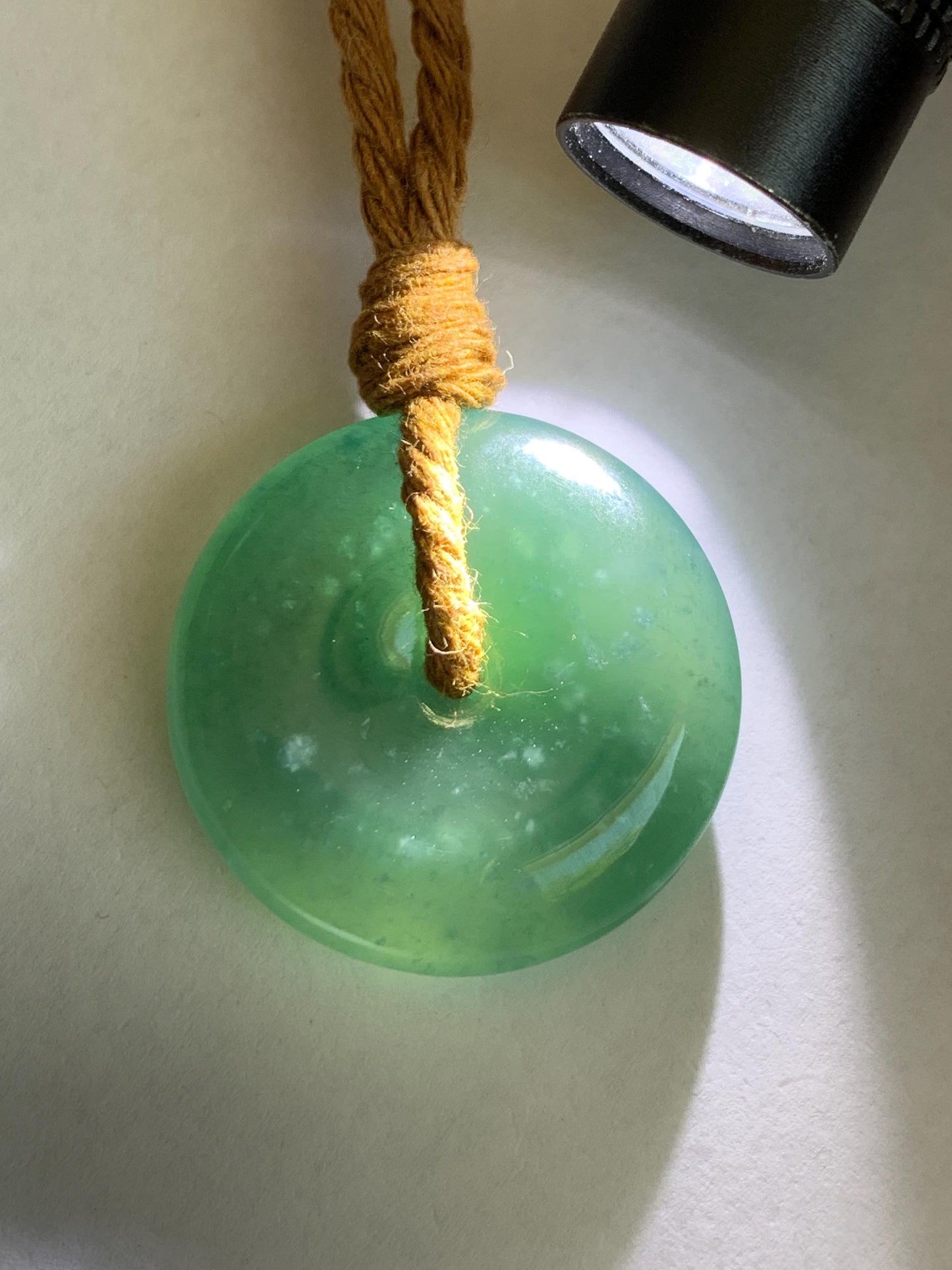 Natural Grade A Guatemalan Icy Translucent Dark Teal Blue Jade Jadeite Ping An Kou Donut Pendant Rope Necklace 24" 天然冰胶危深蓝绿翡翠平安扣吊坠 WSB660B