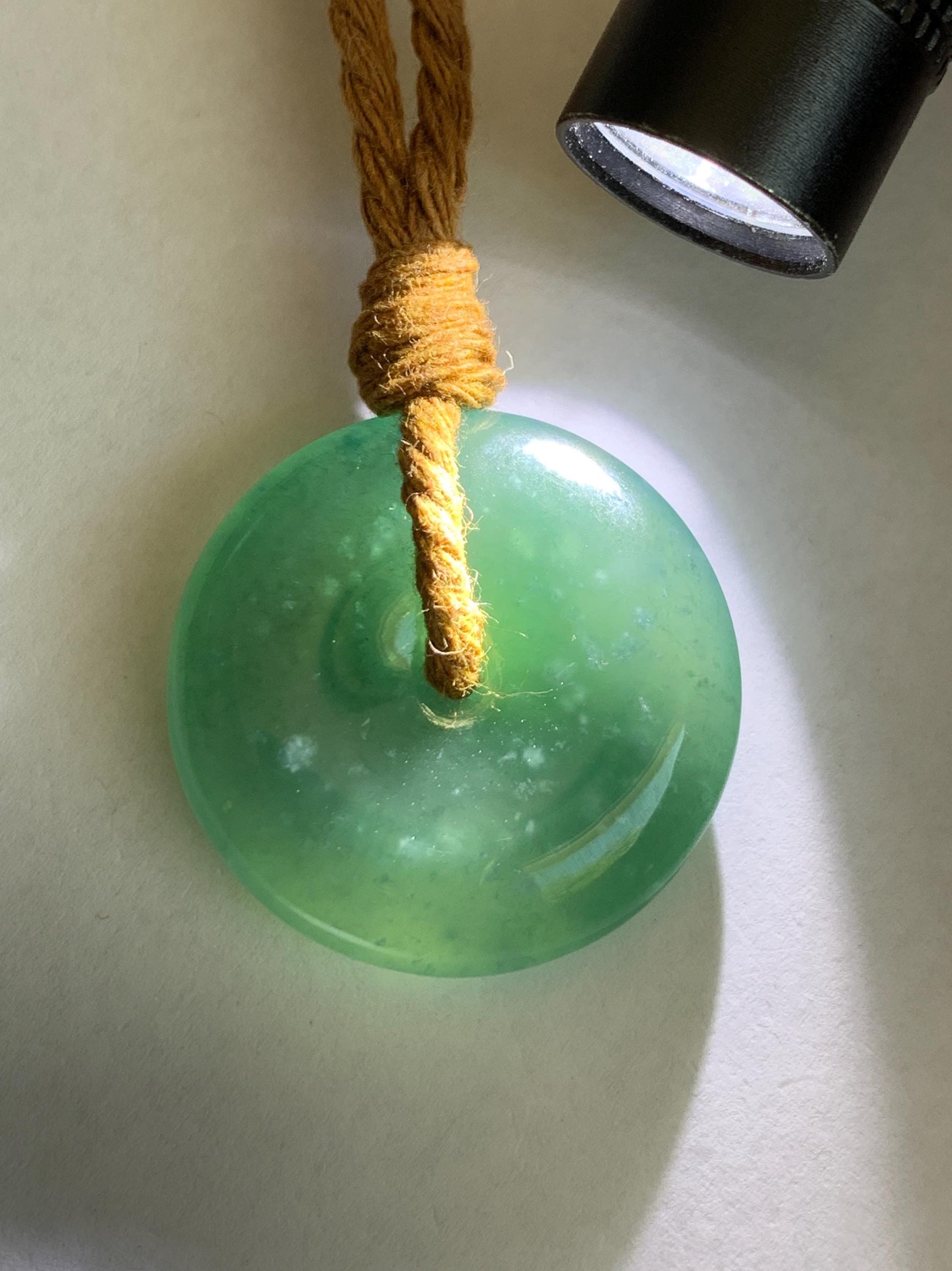 Natural Grade A Guatemalan Icy Translucent Dark Teal Blue Jade Jadeite Ping An Kou Donut Pendant Rope Necklace 24" 天然冰胶危深蓝绿翡翠平安扣吊坠 WSB660B