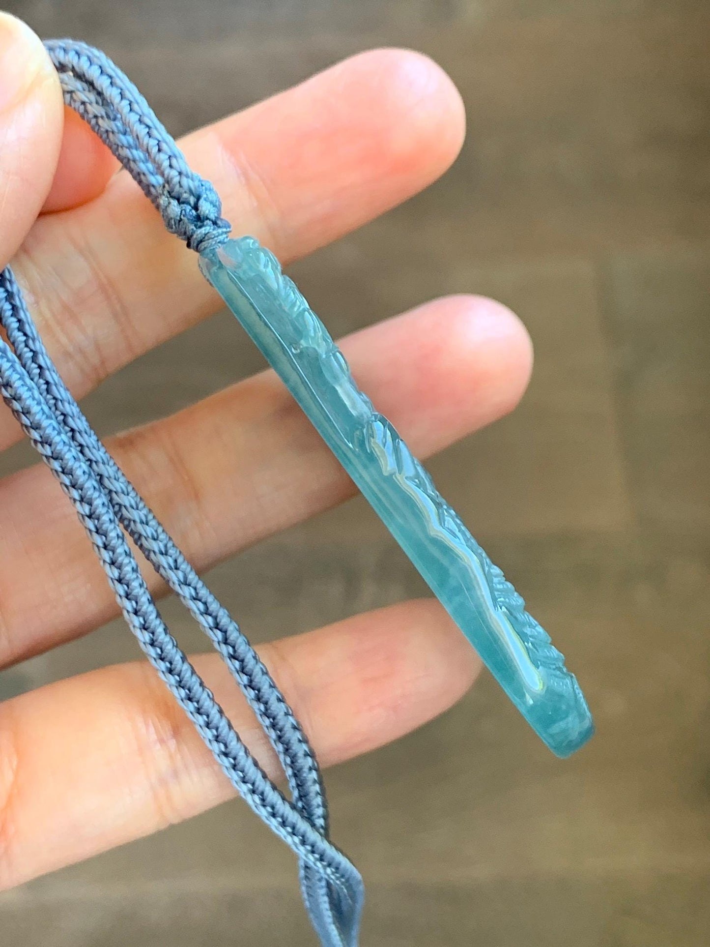 Certified Natural Grade A Guatemalan Icy Translucent Teal Blue Jade Jadeite Buddha Intaglio Carved Pendant Rope Necklace 天然冰危蓝翡翠万佛朝拜阴雕吊坠 598