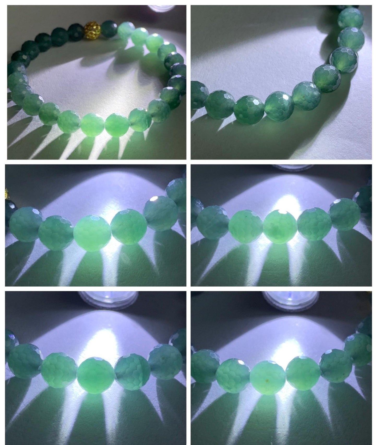 Natural Guatemalan Grade A Icy Translucent Dusty Teal Blue Faceted Jade Jadeite Beaded Bracelet 7.5mm 7.25" 17g 天然冰危蓝绿翡翠切割面圆珠手串 WQG110C