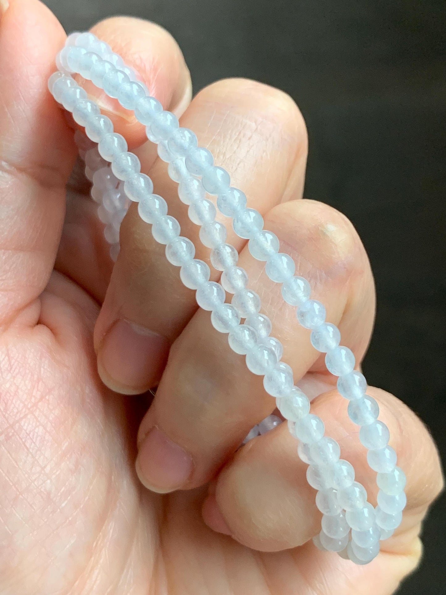Certified Grade A Natural Icy Highly Translucent Pure White Jade Jadeite Beaded Necklace with Charm 3.7mm 21.75” 14.5g 天然冰起光翡翠圆珠项链 466