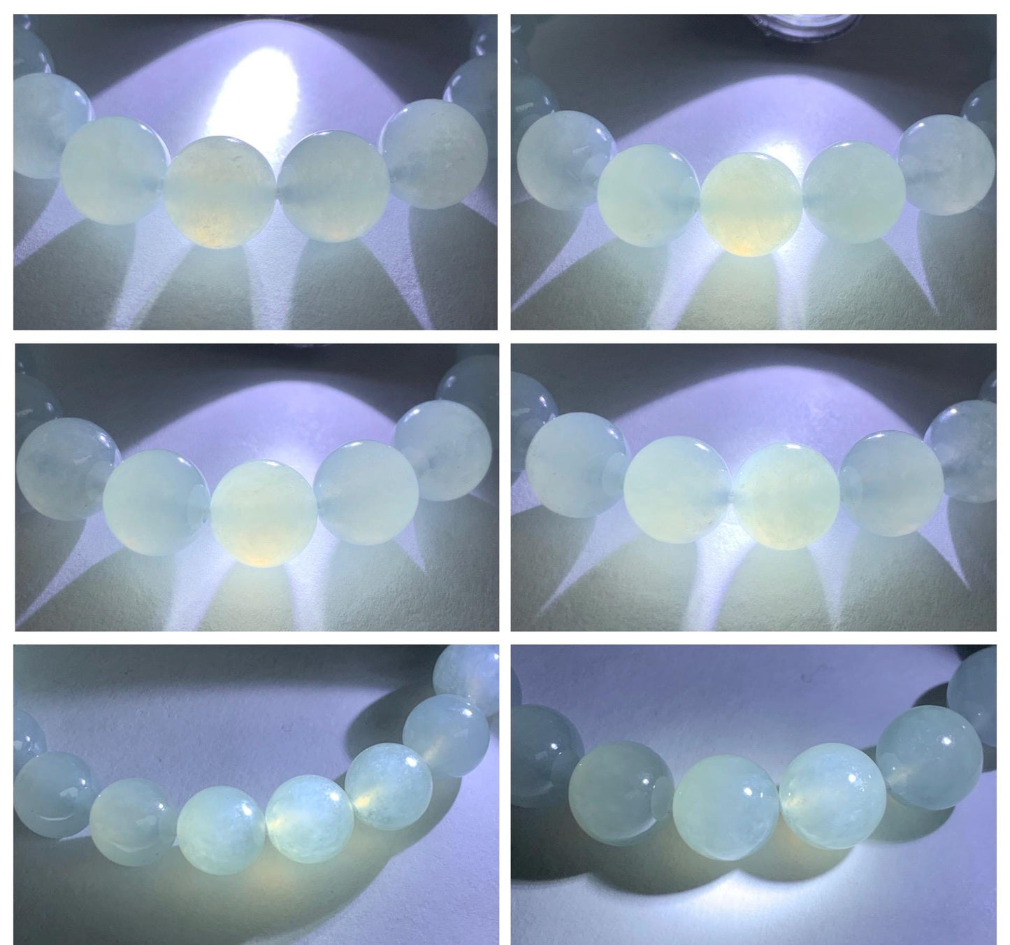 Certified Natural Grade A Icy Highly Translucent Gelatinous White Jade Jadeite Large Beads Beaded Bracelet 10mm 7” 33.5g 天然白冰胶翡翠大卡手串 467