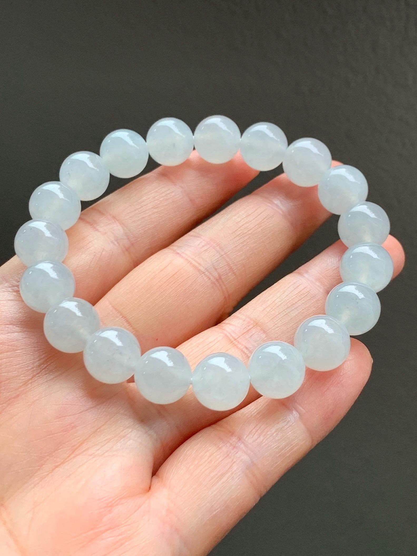 Certified Natural Grade A Icy Highly Translucent Gelatinous White Jade Jadeite Large Beads Beaded Bracelet 10mm 7” 33.5g 天然白冰胶翡翠大卡手串 467