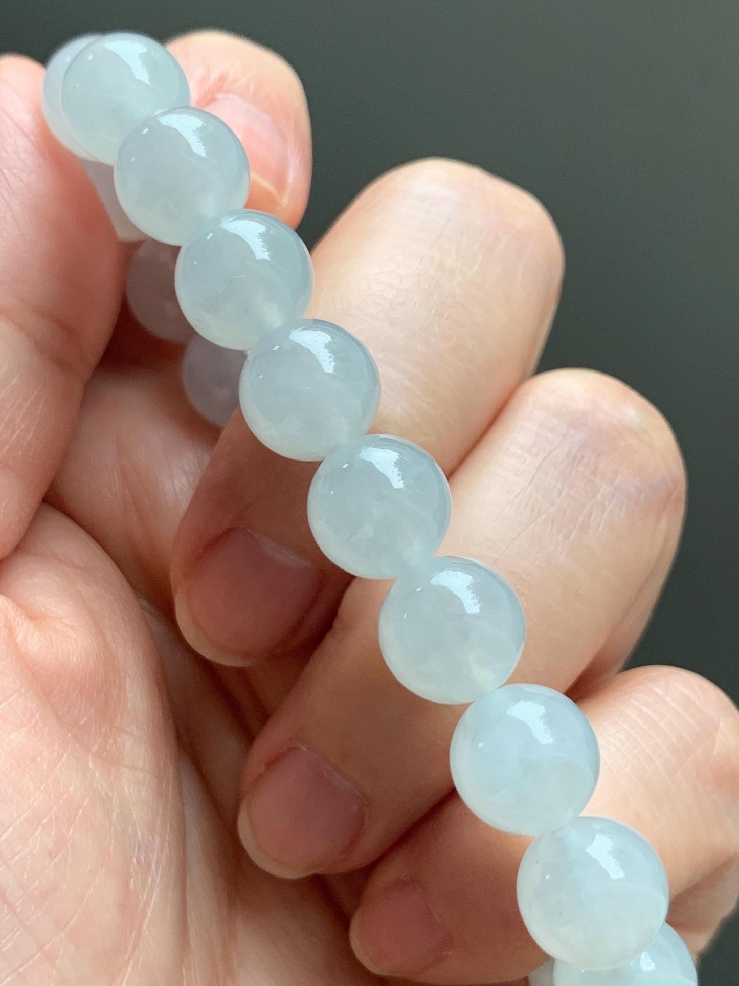 Certified Natural Grade A Icy Highly Translucent Gelatinous White Jade Jadeite Large Beads Beaded Bracelet 10mm 7” 33.5g 天然白冰胶翡翠大卡手串 467