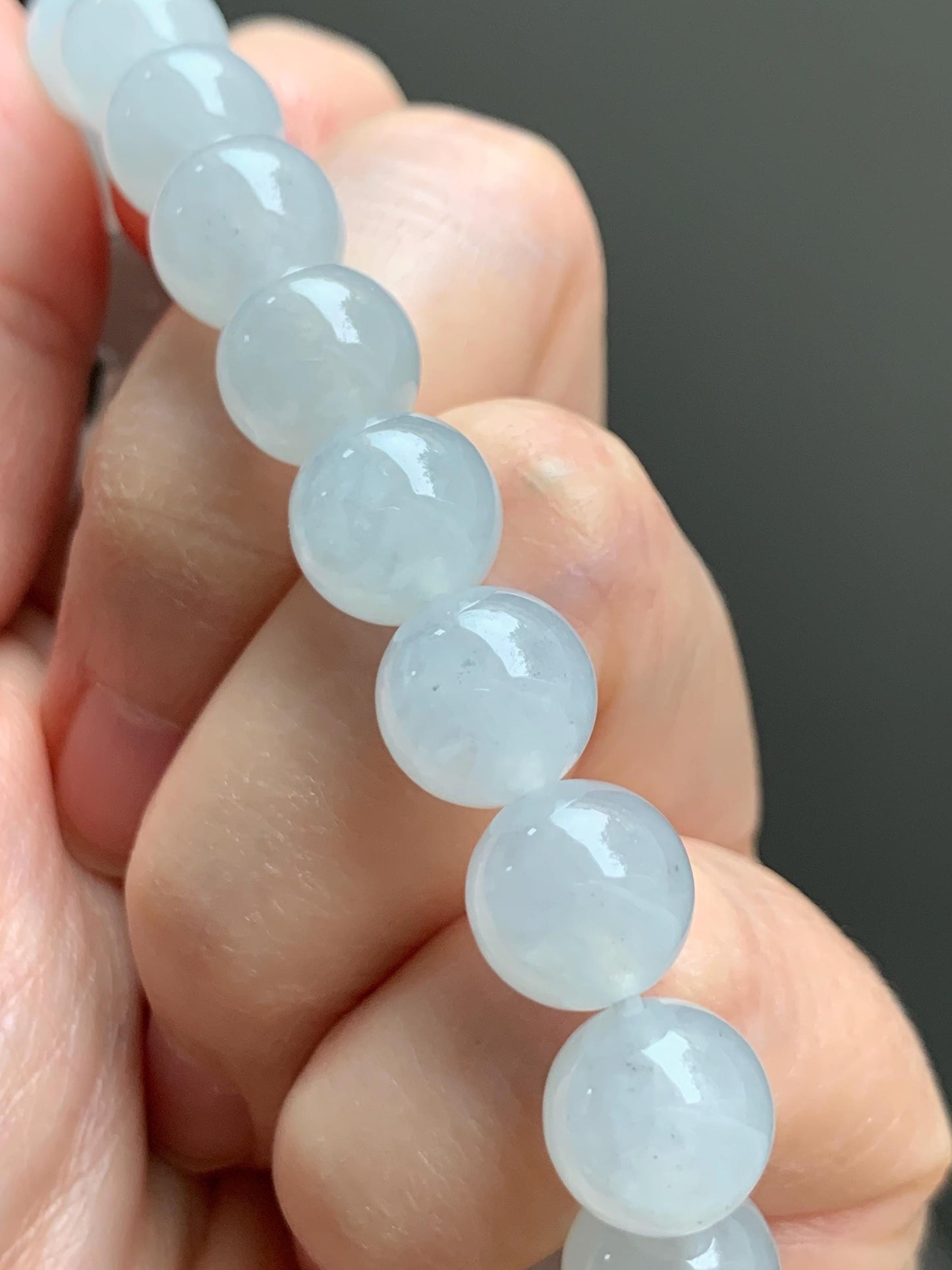 Certified Natural Grade A Icy Highly Translucent Gelatinous White Jade Jadeite Large Beads Beaded Bracelet 10mm 7” 33.5g 天然白冰胶翡翠大卡手串 467