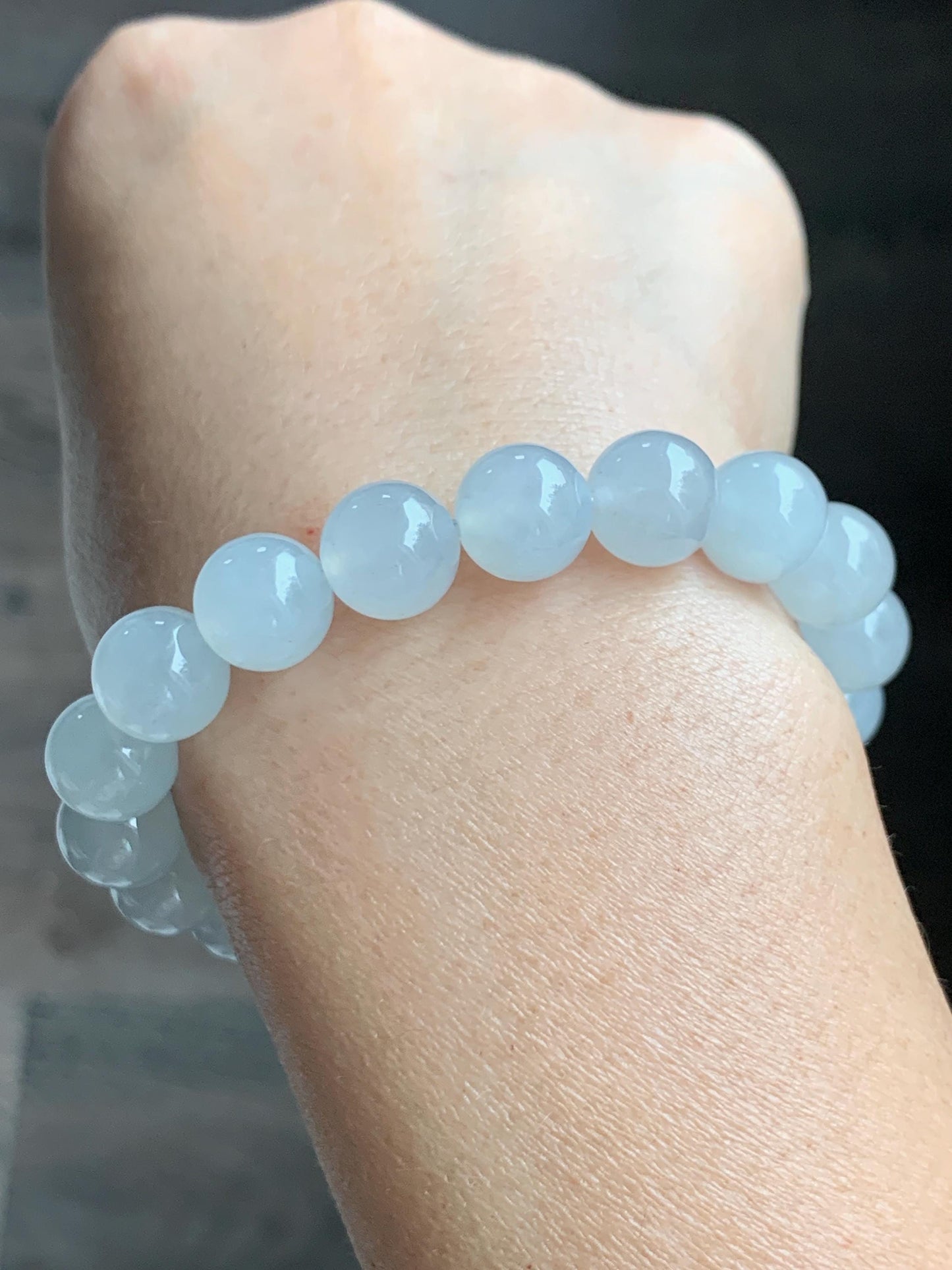 Certified Natural Grade A Icy Highly Translucent Gelatinous White Jade Jadeite Large Beads Beaded Bracelet 10mm 7” 33.5g 天然白冰胶翡翠大卡手串 467