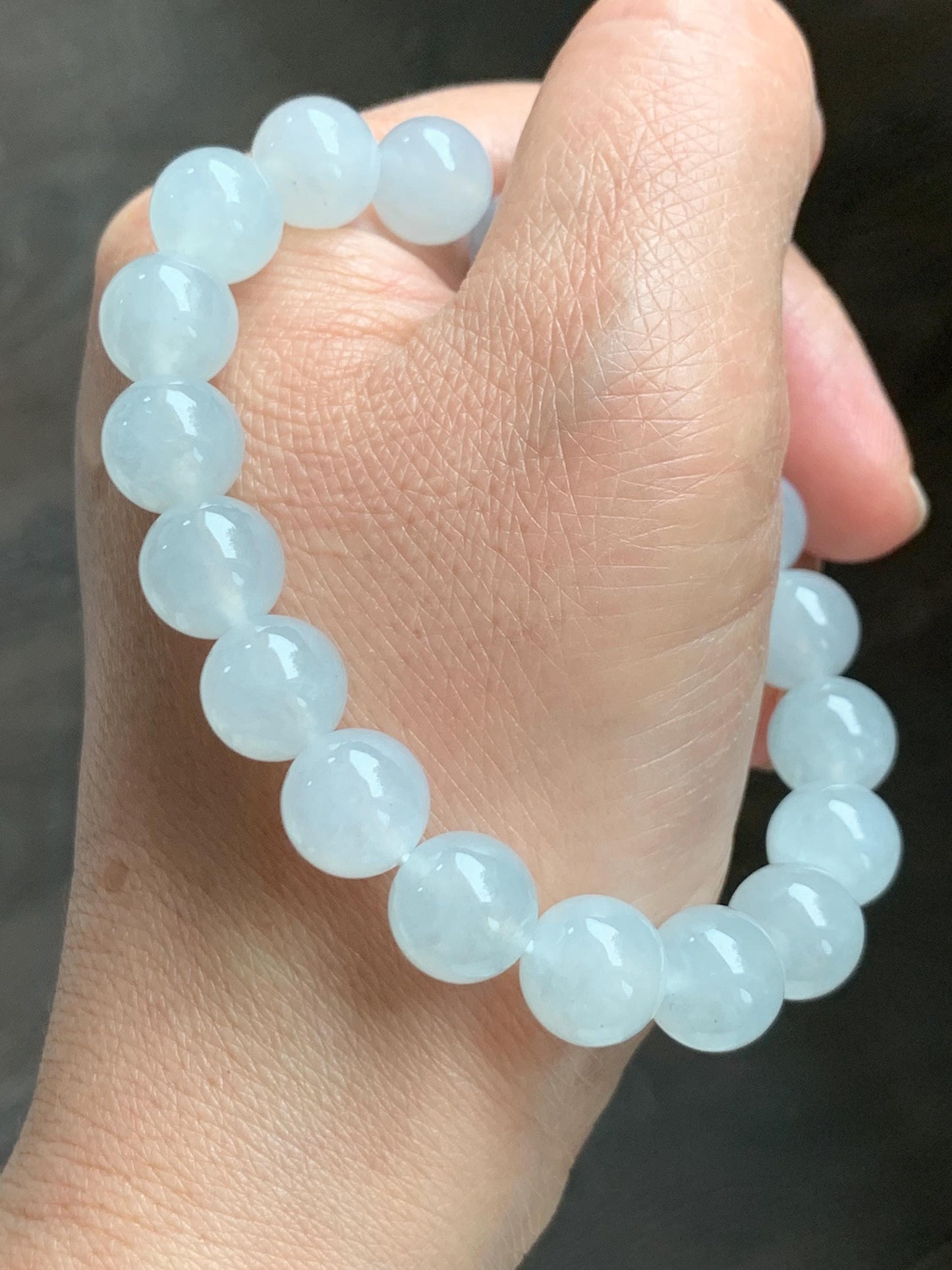 Certified Natural Grade A Icy Highly Translucent Gelatinous White Jade Jadeite Large Beads Beaded Bracelet 10mm 7” 33.5g 天然白冰胶翡翠大卡手串 467