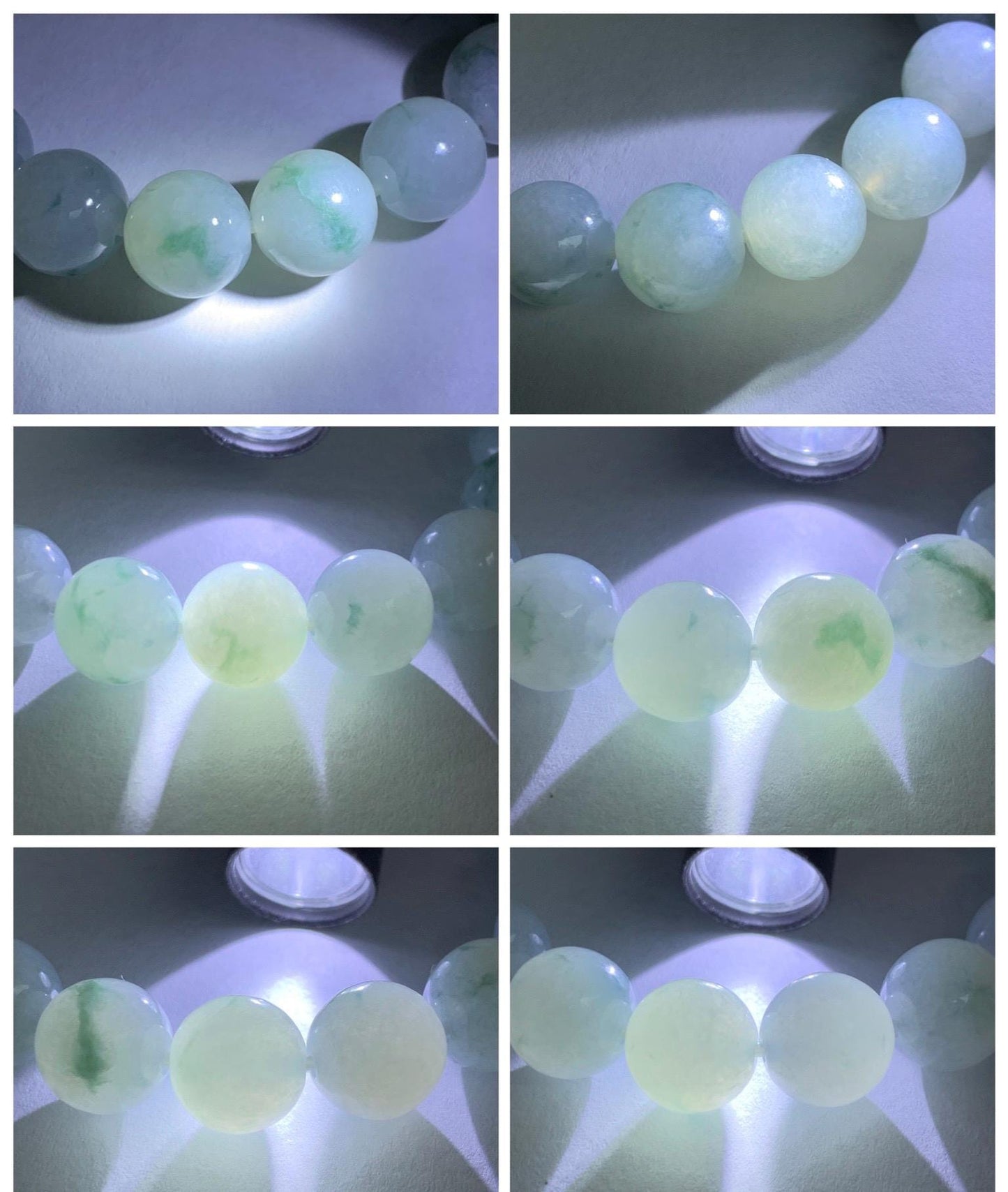 Certified Natural Grade A Icy Highly Translucent Green Marbled Jade Jadeite Large Beads Beaded Bracelet 11.8mm 8” 49g 天然白冰胶飘花翡翠大卡手串 453