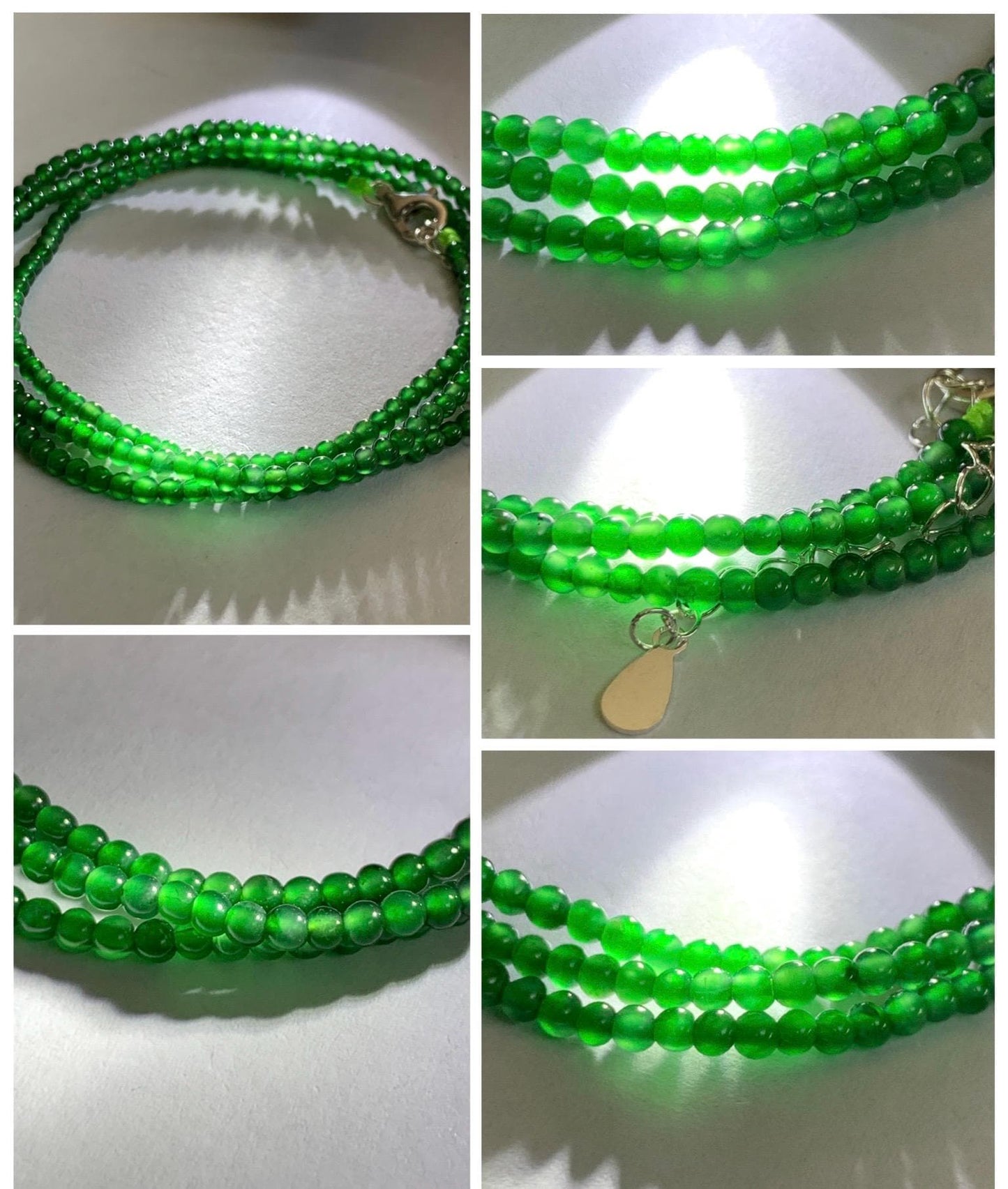 Certified Natural Grade A Guatemalan Icy Vibrant Green Jade Jadeite Petite Beaded Necklace Sterling Silver 2.5-2.7mm 6.79g 天然冰危绿翡翠小圆珠项链 470