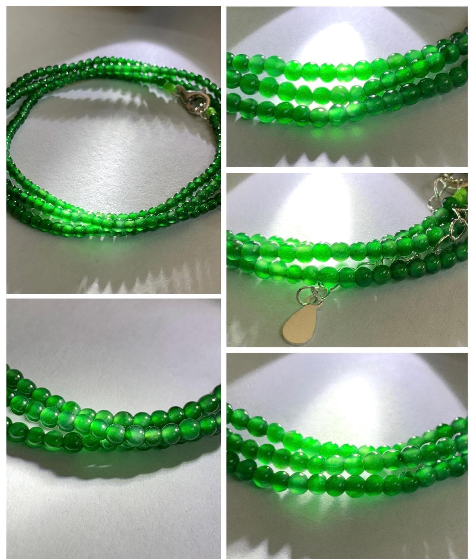 Certified Natural Grade A Guatemalan Icy Vibrant Green Jade Jadeite Petite Beaded Necklace Sterling Silver 2.5-2.7mm 6.79g 天然冰危绿翡翠小圆珠项链 470