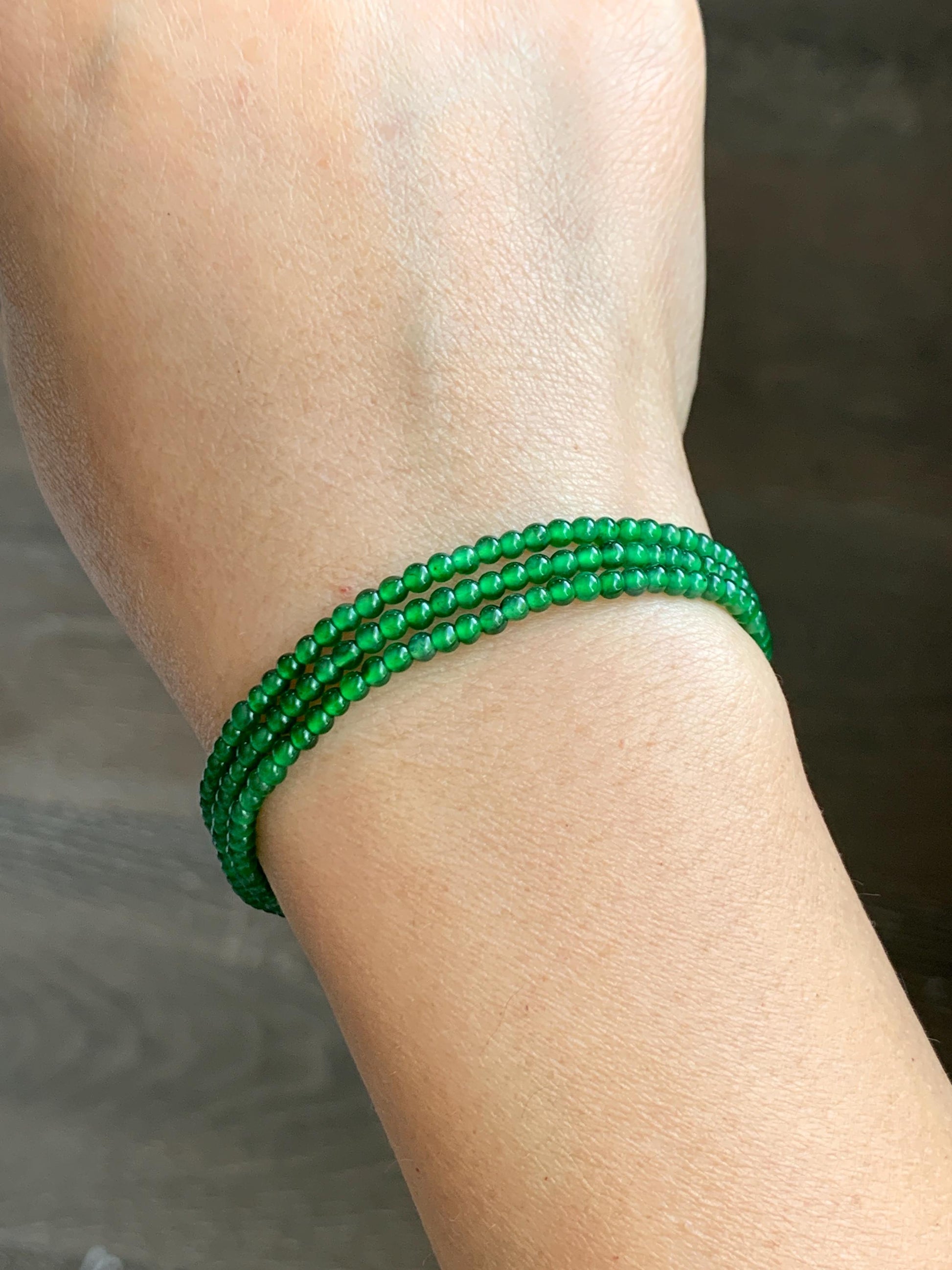 Certified Natural Grade A Guatemalan Icy Vibrant Green Jade Jadeite Petite Beaded Necklace Sterling Silver 2.5-2.7mm 6.79g 天然冰危绿翡翠小圆珠项链 470