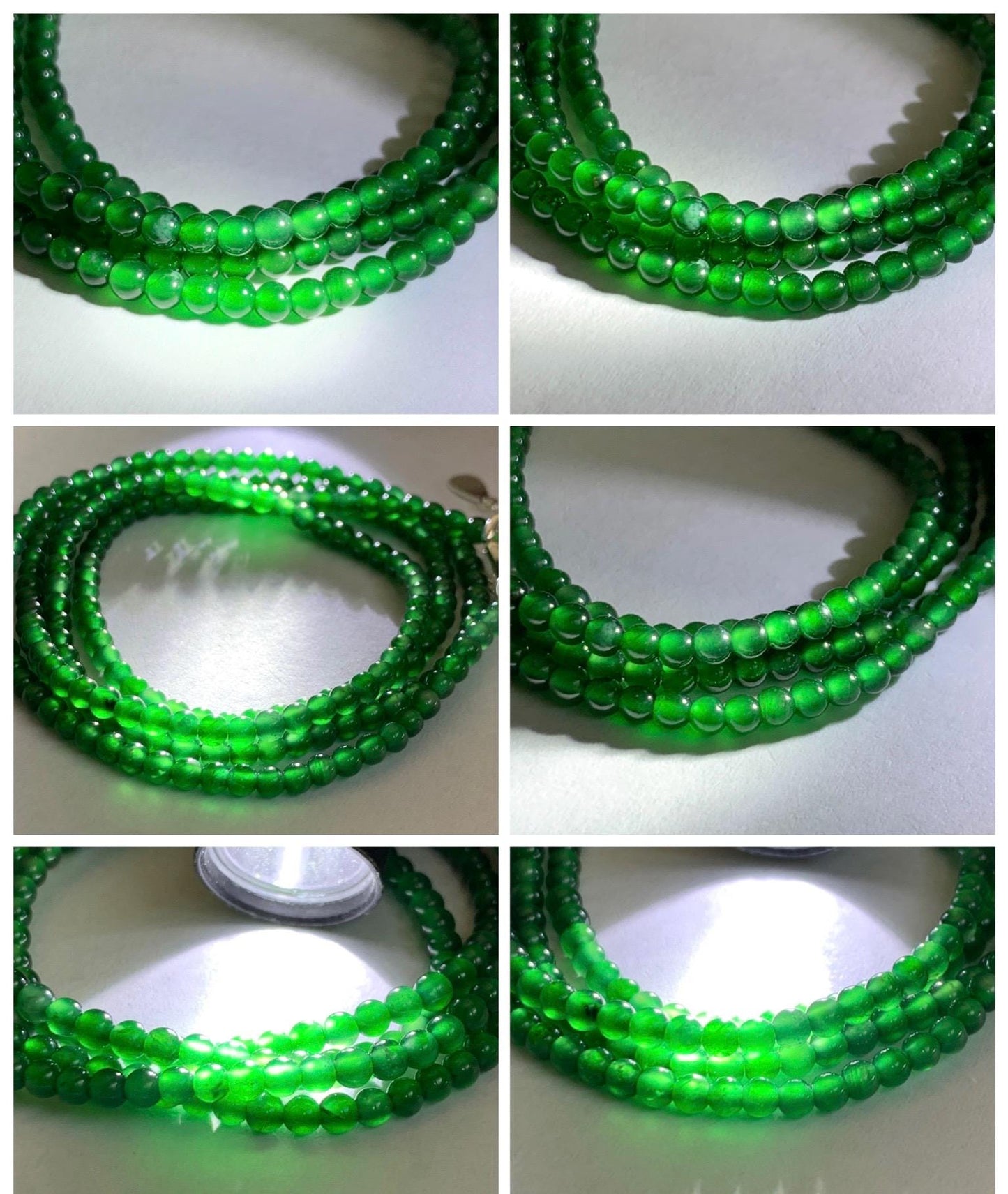 Certified Natural Grade A Guatemalan Icy Vibrant Green Jade Jadeite Petite Beaded Necklace Sterling Silver 2.8-3mm 8.15g 天然冰危绿翡翠小圆珠项链 465