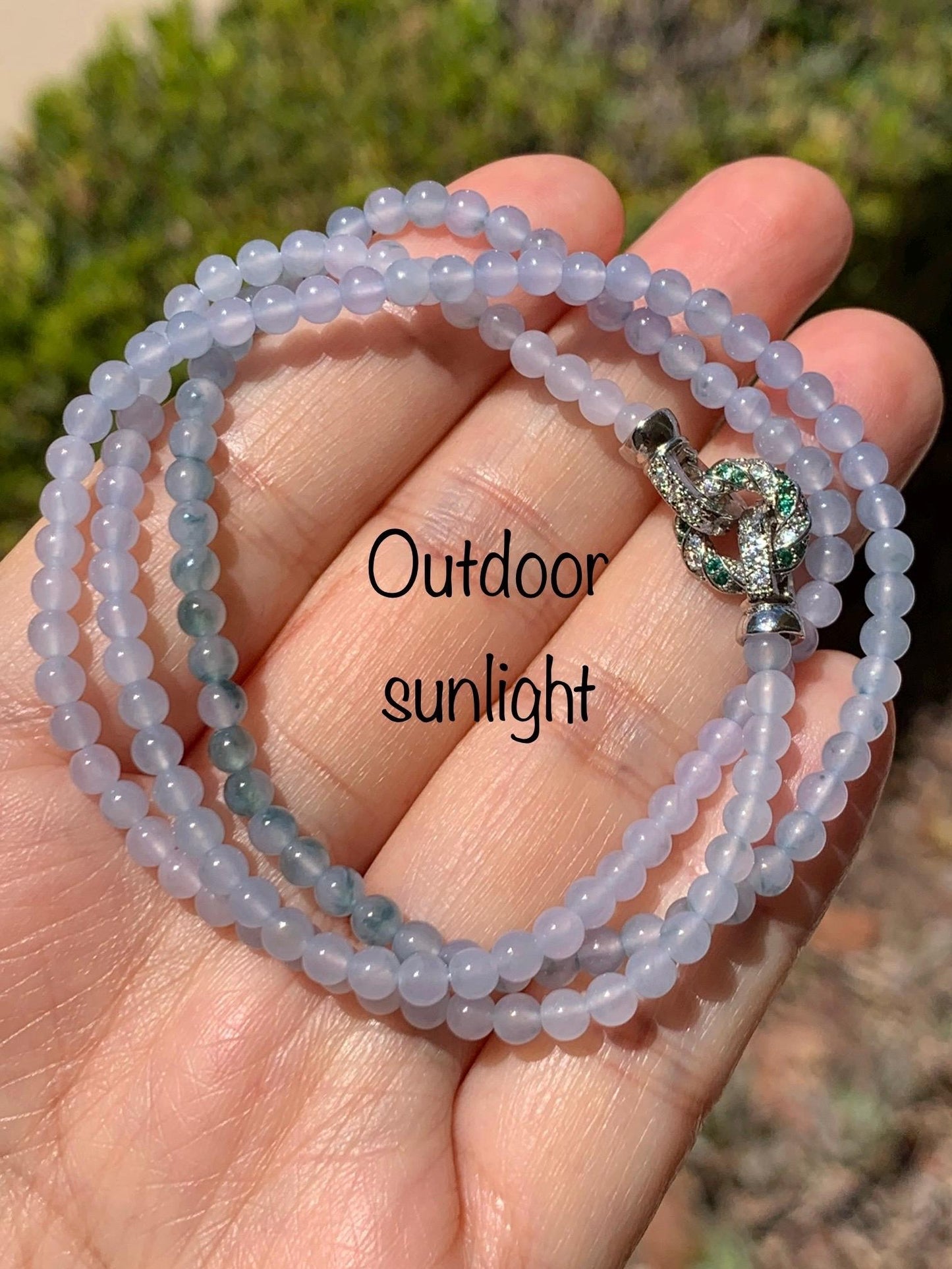 Certified Grade A Natural Icy Translucent Pastel Purple Teal Green Marbled Jade Jadeite Petite Beaded Necklace 3.5mm 19.75” 天然冰胶浅紫翡翠圆珠项链 468