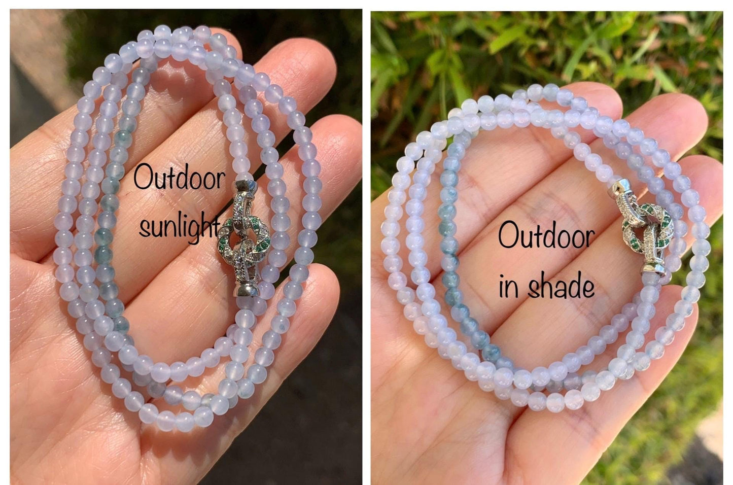 Certified Grade A Natural Icy Translucent Pastel Purple Teal Green Marbled Jade Jadeite Petite Beaded Necklace 3.5mm 19.75” 天然冰胶浅紫翡翠圆珠项链 468