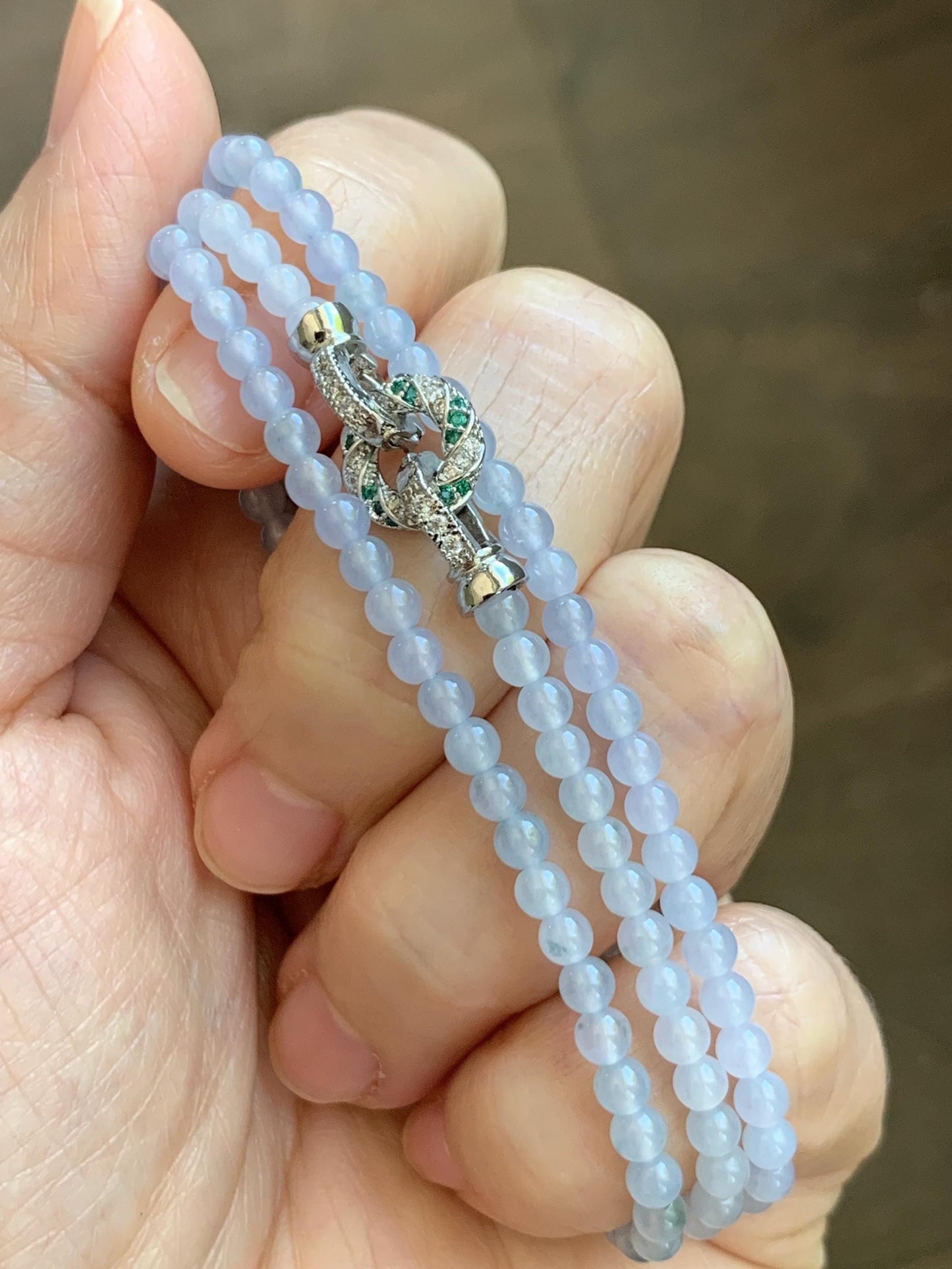 Certified Grade A Natural Icy Translucent Pastel Purple Teal Green Marbled Jade Jadeite Petite Beaded Necklace 3.5mm 19.75” 天然冰胶浅紫翡翠圆珠项链 468