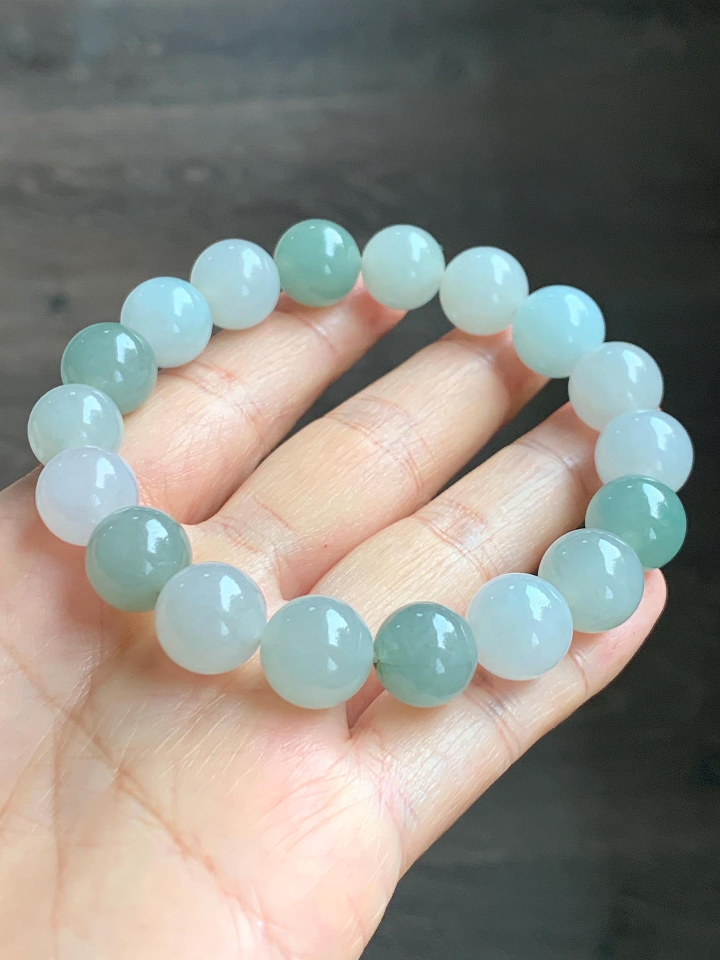 Certified Natural Grade A Icy Translucent Multicolored Jade Jadeite Large Beads Beaded Bracelet 11.6mm 8.25” 55.39g 天然冰胶多宝翡翠大卡手串 461