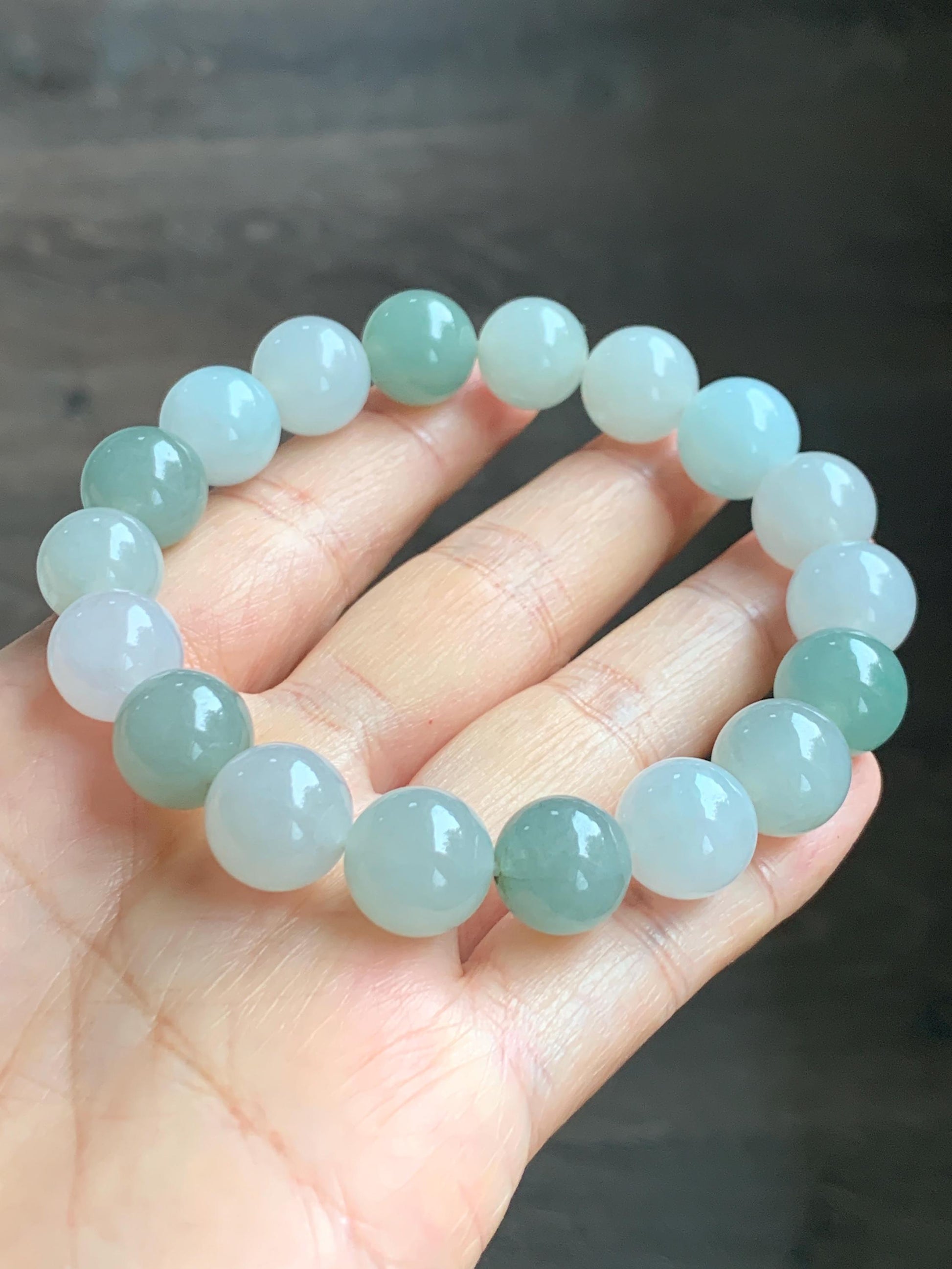 Certified Natural Grade A Icy Translucent Multicolored Jade Jadeite Large Beads Beaded Bracelet 11.6mm 8.25” 55.39g 天然冰胶多宝翡翠大卡手串 461