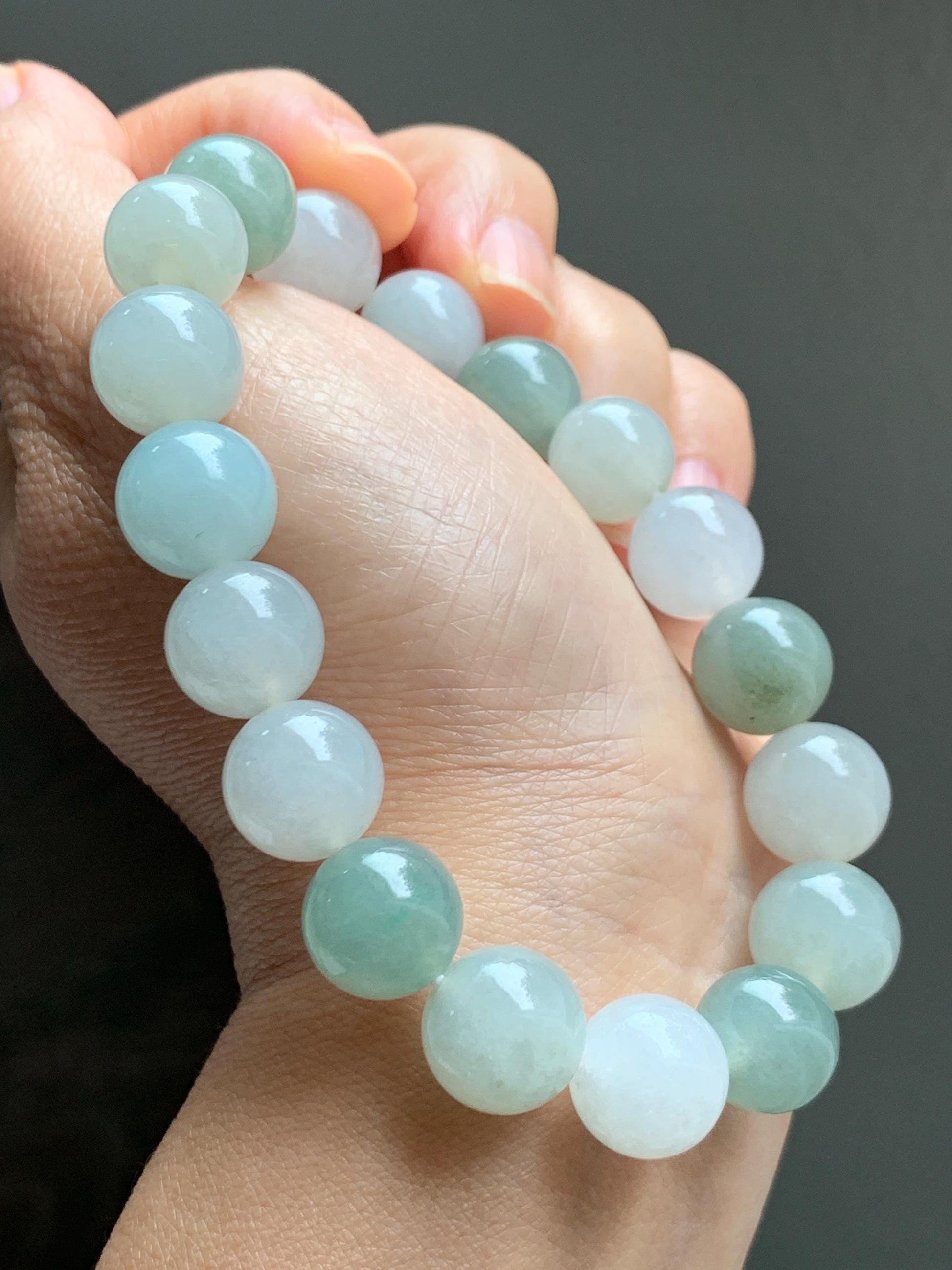 Certified Natural Grade A Icy Translucent Multicolored Jade Jadeite Large Beads Beaded Bracelet 11.6mm 8.25” 55.39g 天然冰胶多宝翡翠大卡手串 461