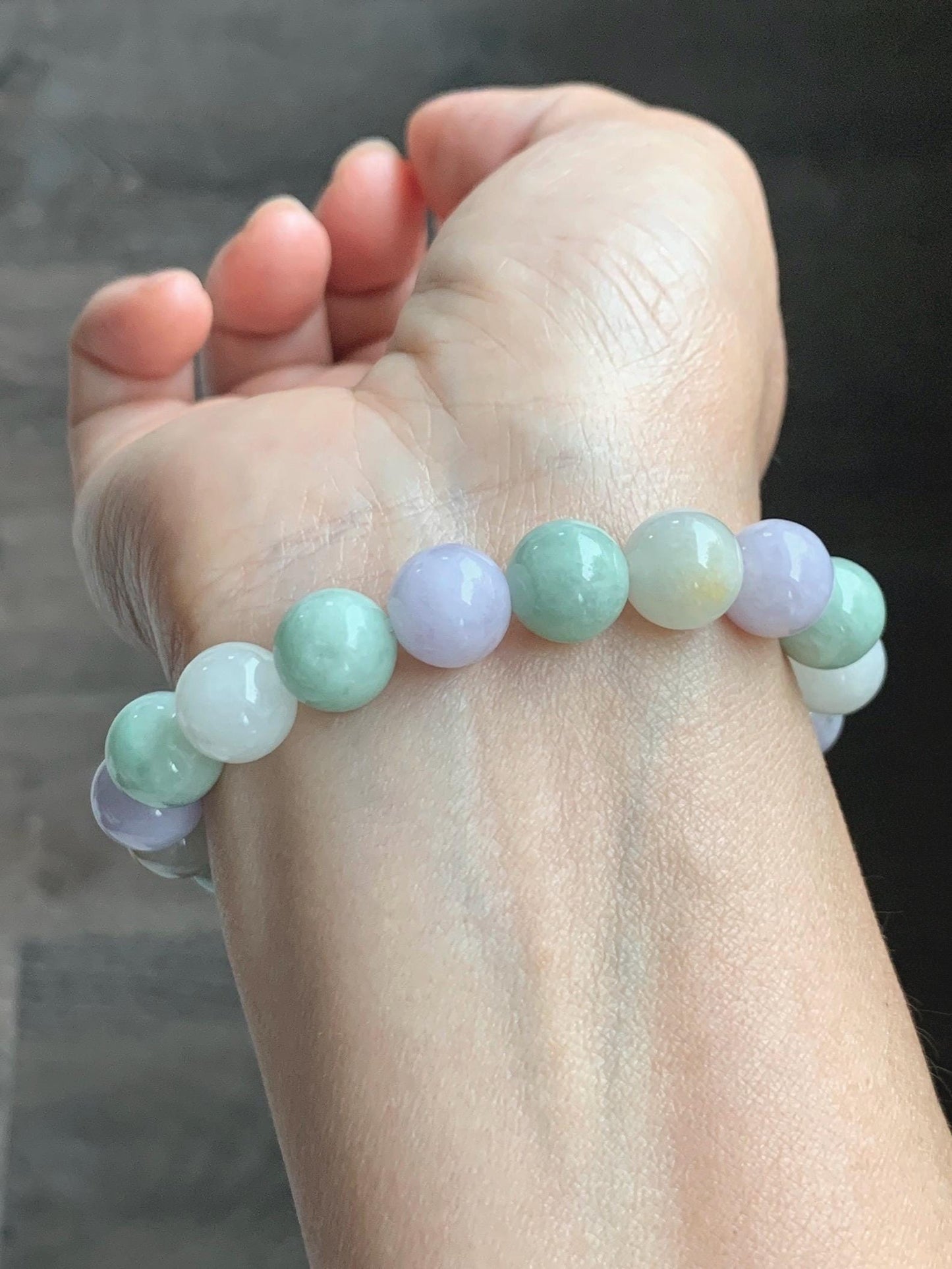 Natural Grade A Icy Translucent Multicolored Jade Jadeite Round Beads Beaded Bracelet Stretchy 10mm 7” 34g 天然多宝翡翠圆珠手串 MDB294