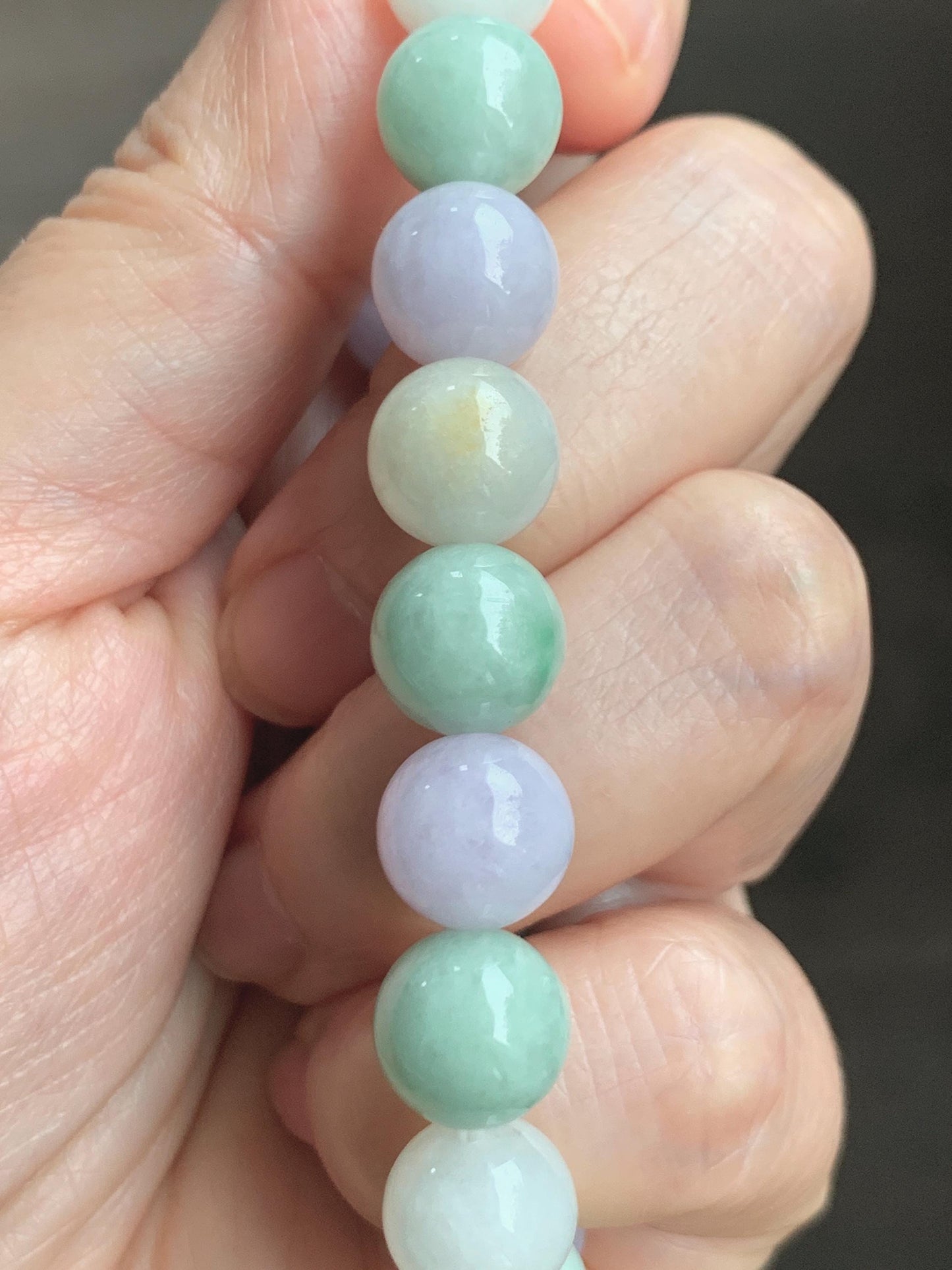 Natural Grade A Icy Translucent Multicolored Jade Jadeite Round Beads Beaded Bracelet Stretchy 10mm 7” 34g 天然多宝翡翠圆珠手串 MDB294