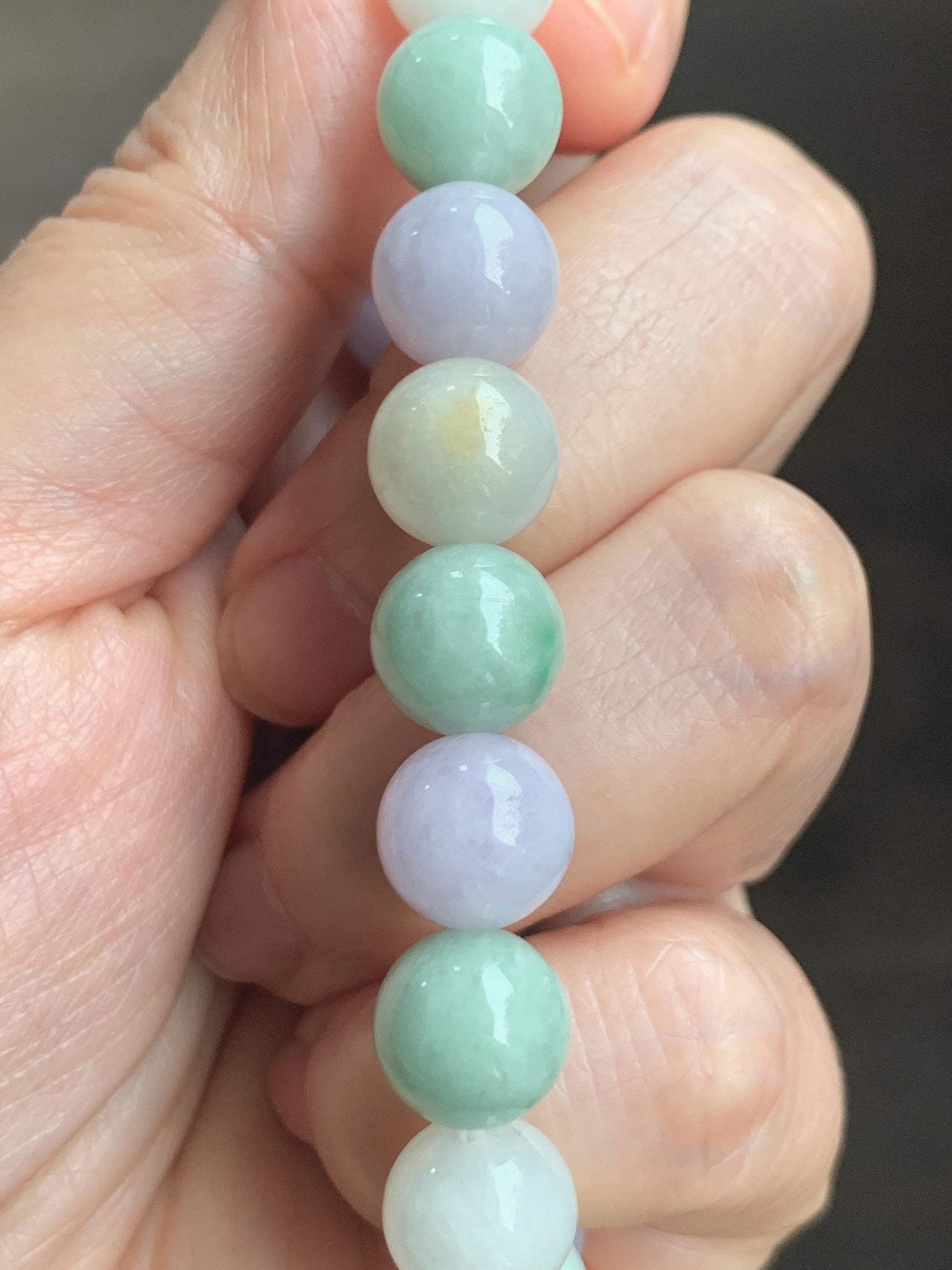 Natural Grade A Icy Translucent Multicolored Jade Jadeite Round Beads Beaded Bracelet Stretchy 10mm 7” 34g 天然多宝翡翠圆珠手串 MDB294