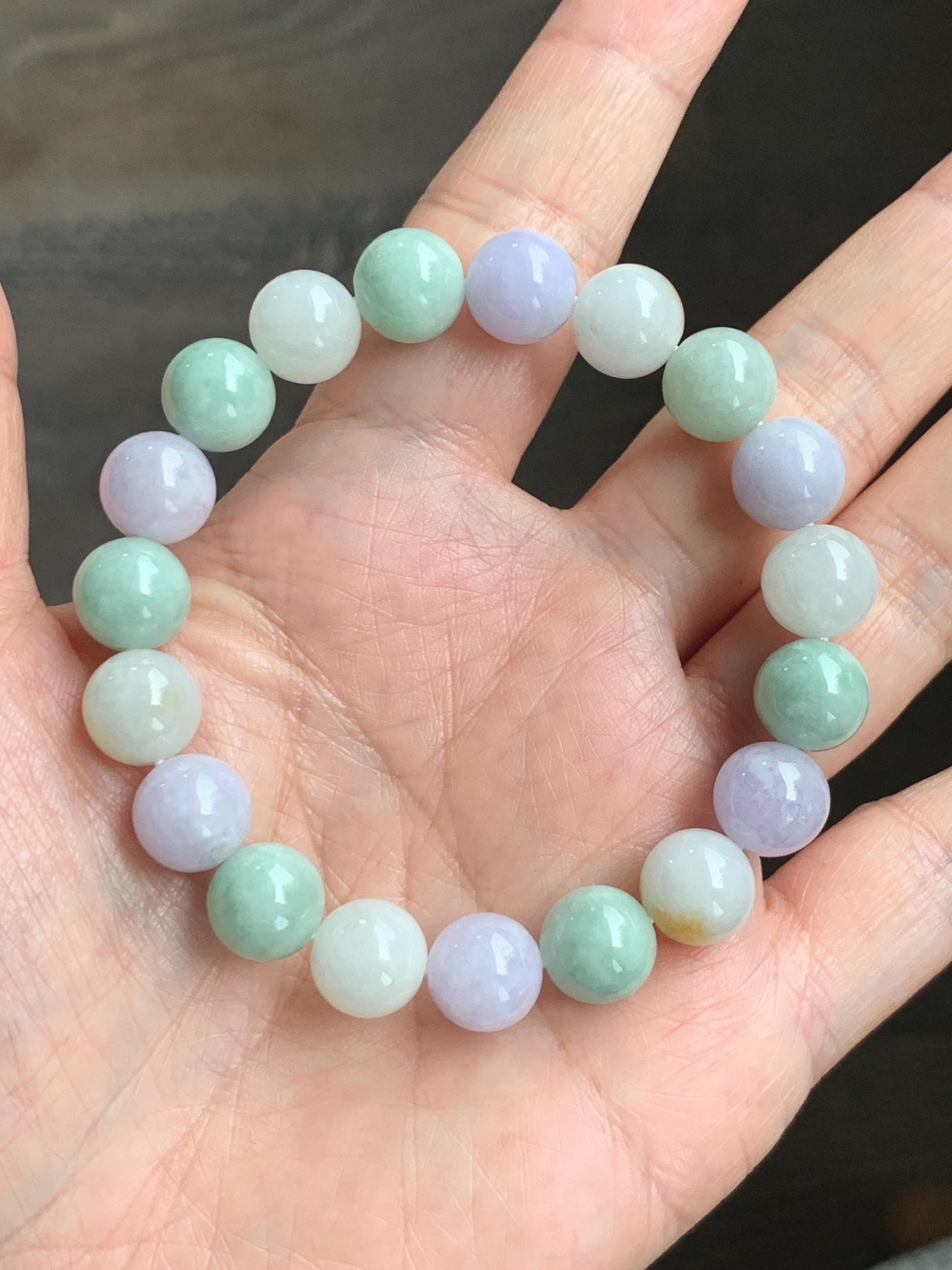 Natural Grade A Icy Translucent Multicolored Jade Jadeite Round Beads Beaded Bracelet Stretchy 10mm 7” 34g 天然多宝翡翠圆珠手串 MDB294