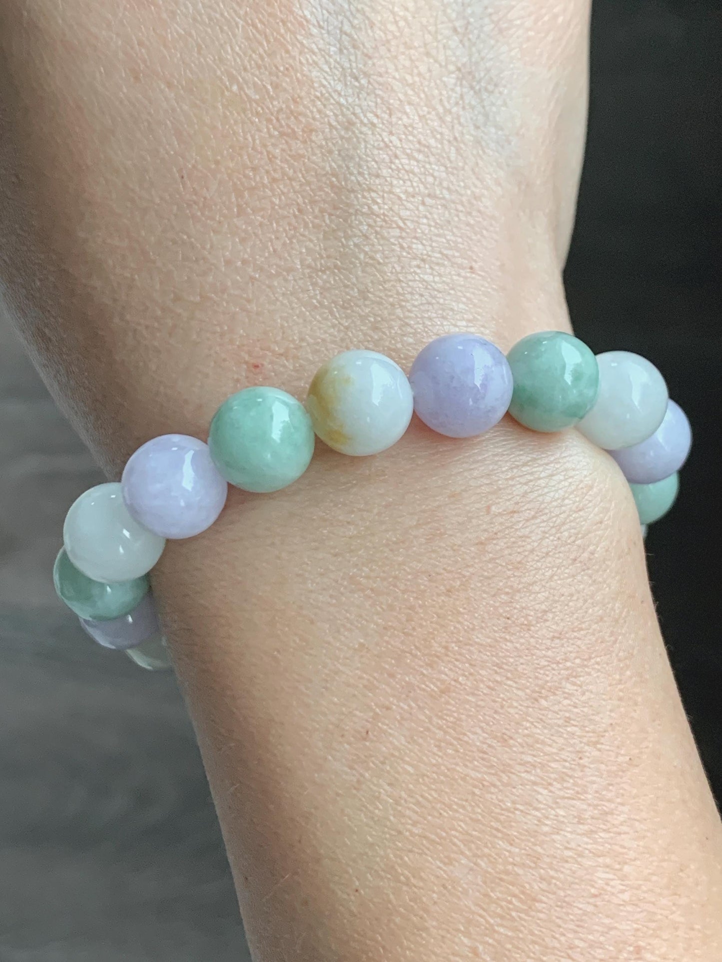 Natural Grade A Icy Translucent Multicolored Jade Jadeite Round Beads Beaded Bracelet Stretchy 10mm 7” 34g 天然多宝翡翠圆珠手串 MDB294
