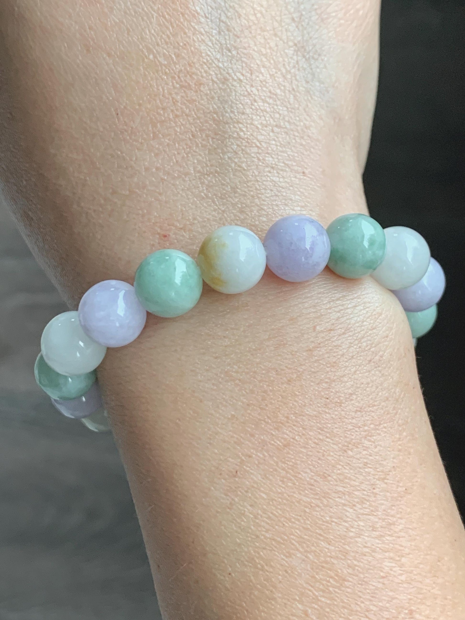 Natural Grade A Icy Translucent Multicolored Jade Jadeite Round Beads Beaded Bracelet Stretchy 10mm 7” 34g 天然多宝翡翠圆珠手串 MDB294