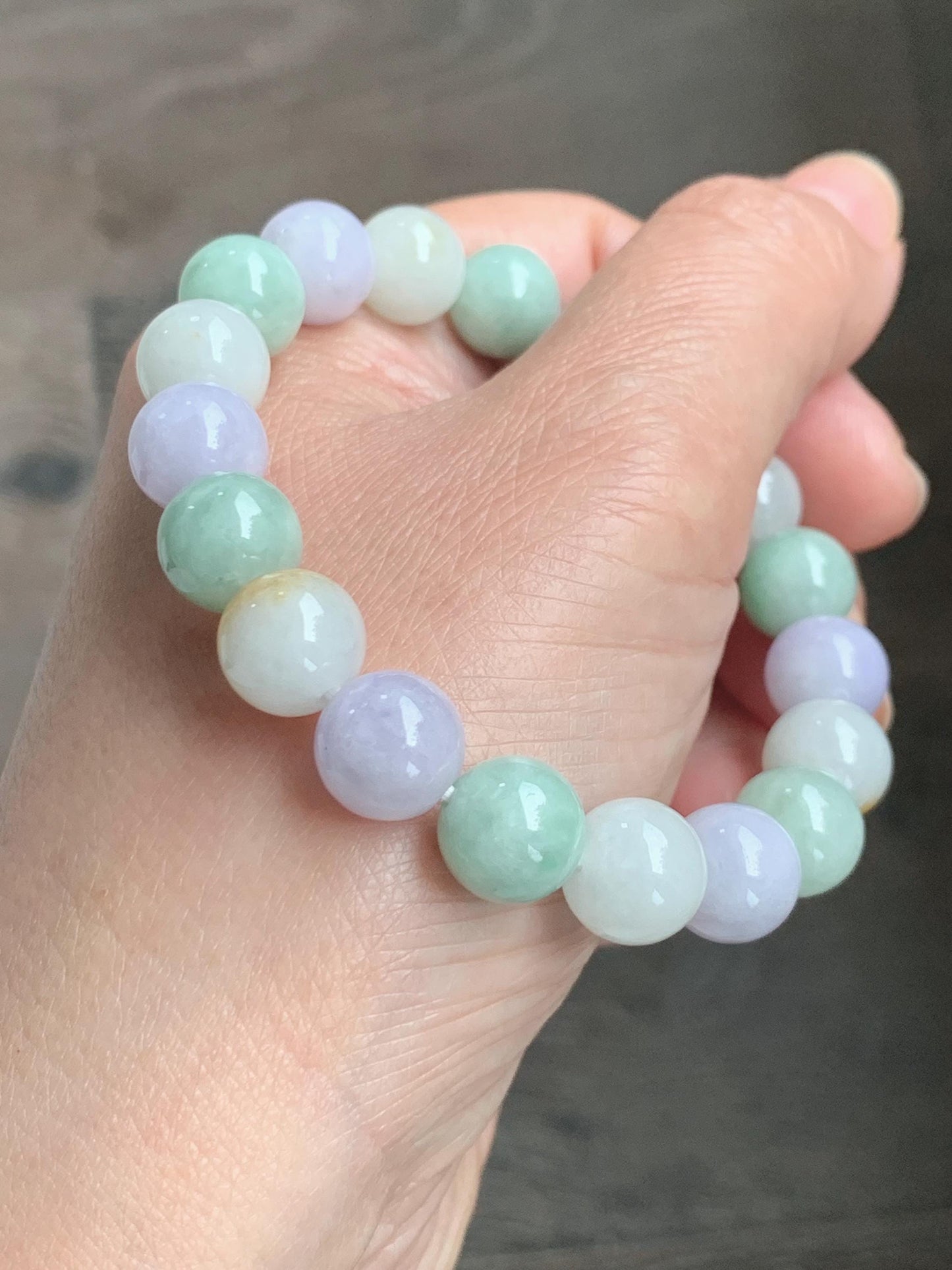 Natural Grade A Icy Translucent Multicolored Jade Jadeite Round Beads Beaded Bracelet Stretchy 10mm 7” 34g 天然多宝翡翠圆珠手串 MDB294