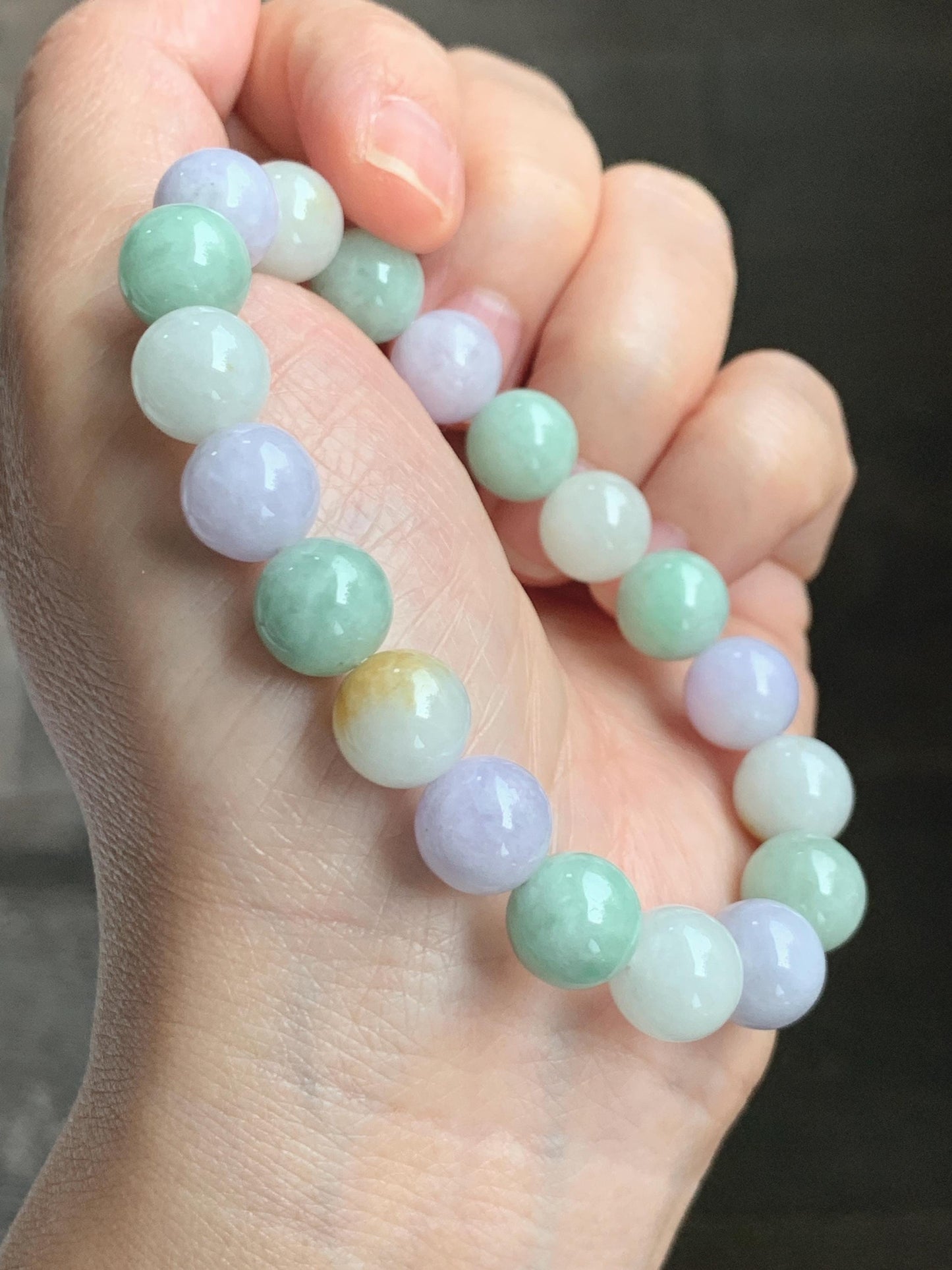 Natural Grade A Icy Translucent Multicolored Jade Jadeite Round Beads Beaded Bracelet Stretchy 10mm 7” 34g 天然多宝翡翠圆珠手串 MDB294