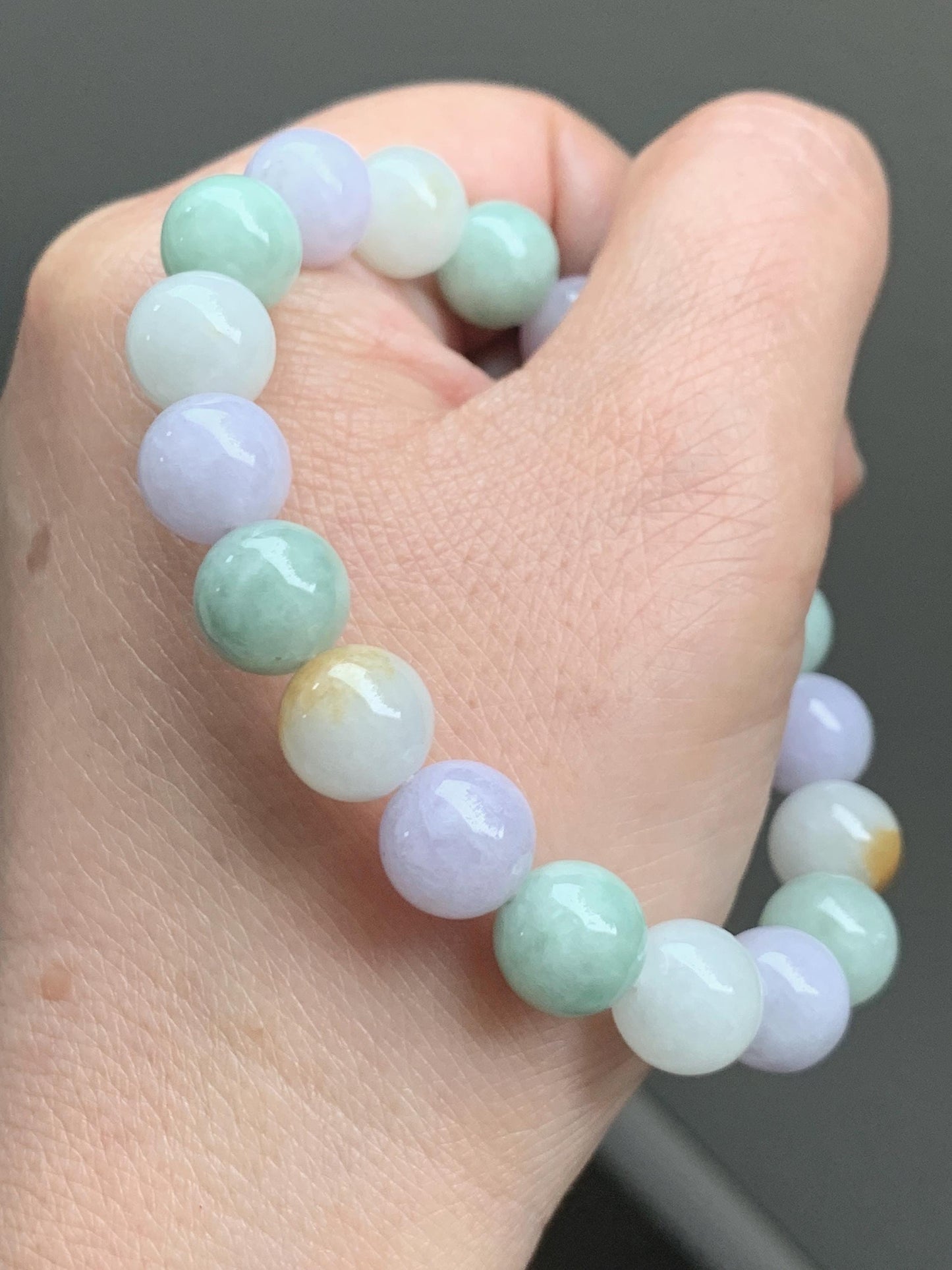 Natural Grade A Icy Translucent Multicolored Jade Jadeite Round Beads Beaded Bracelet Stretchy 10mm 7” 34g 天然多宝翡翠圆珠手串 MDB294
