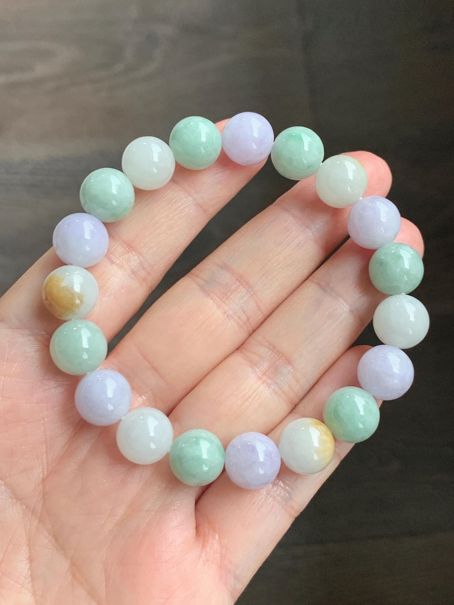 Natural Grade A Icy Translucent Multicolored Jade Jadeite Round Beads Beaded Bracelet Stretchy 10mm 7” 34g 天然多宝翡翠圆珠手串 MDB294