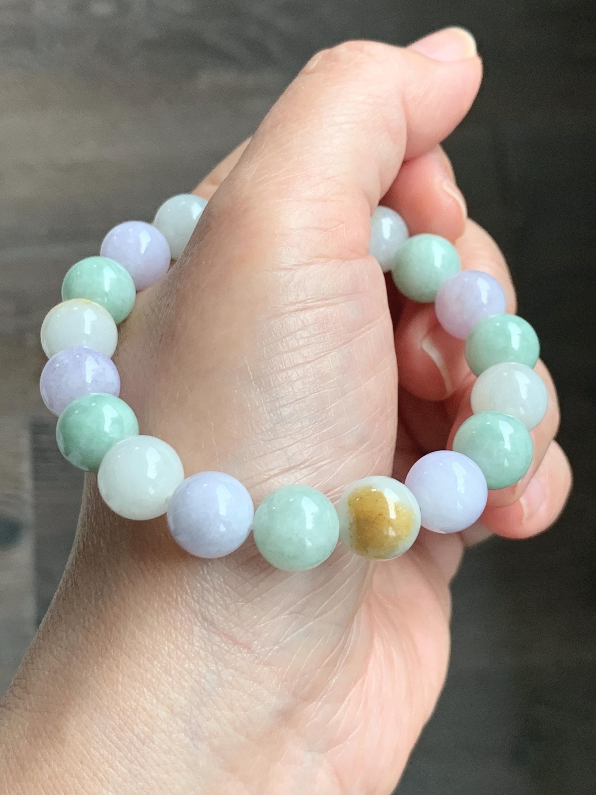 Natural Grade A Icy Translucent Multicolored Jade Jadeite Round Beads Beaded Bracelet Stretchy 10mm 7” 34g 天然多宝翡翠圆珠手串 MDB294